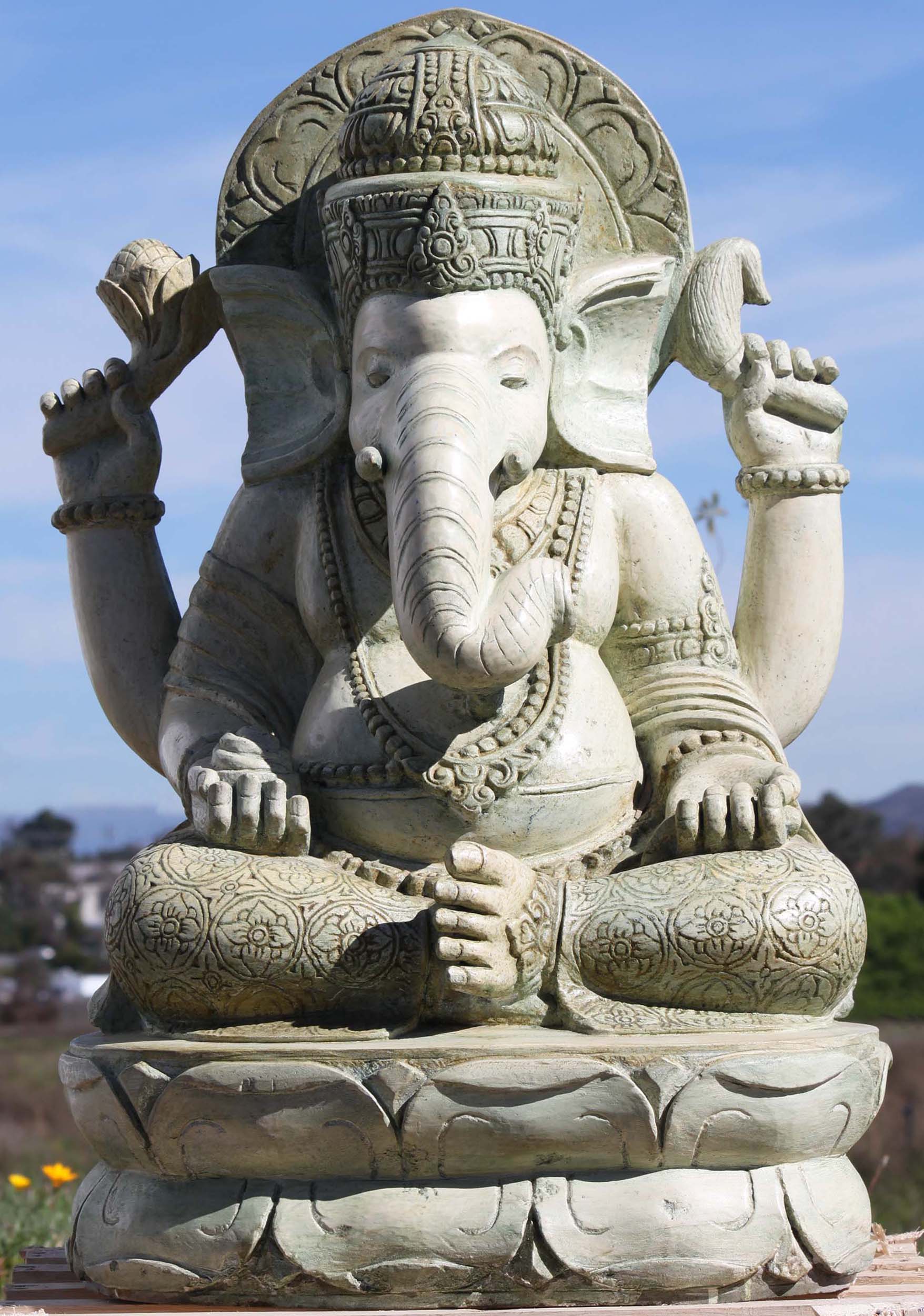 SOLD Stone Ganesh Garden Sculpture 39" (#96ls294): Lotus Sculpture