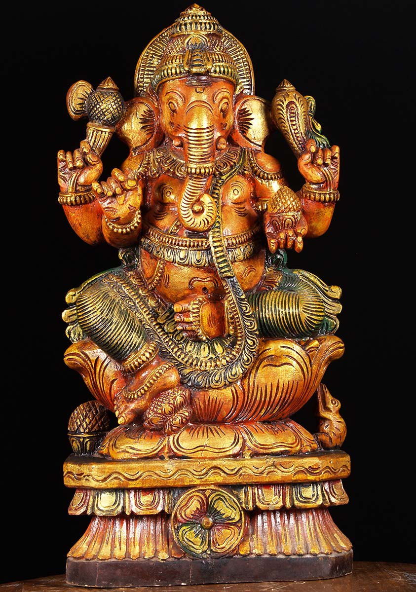 Wooden Seated Ganesh Carving 24"