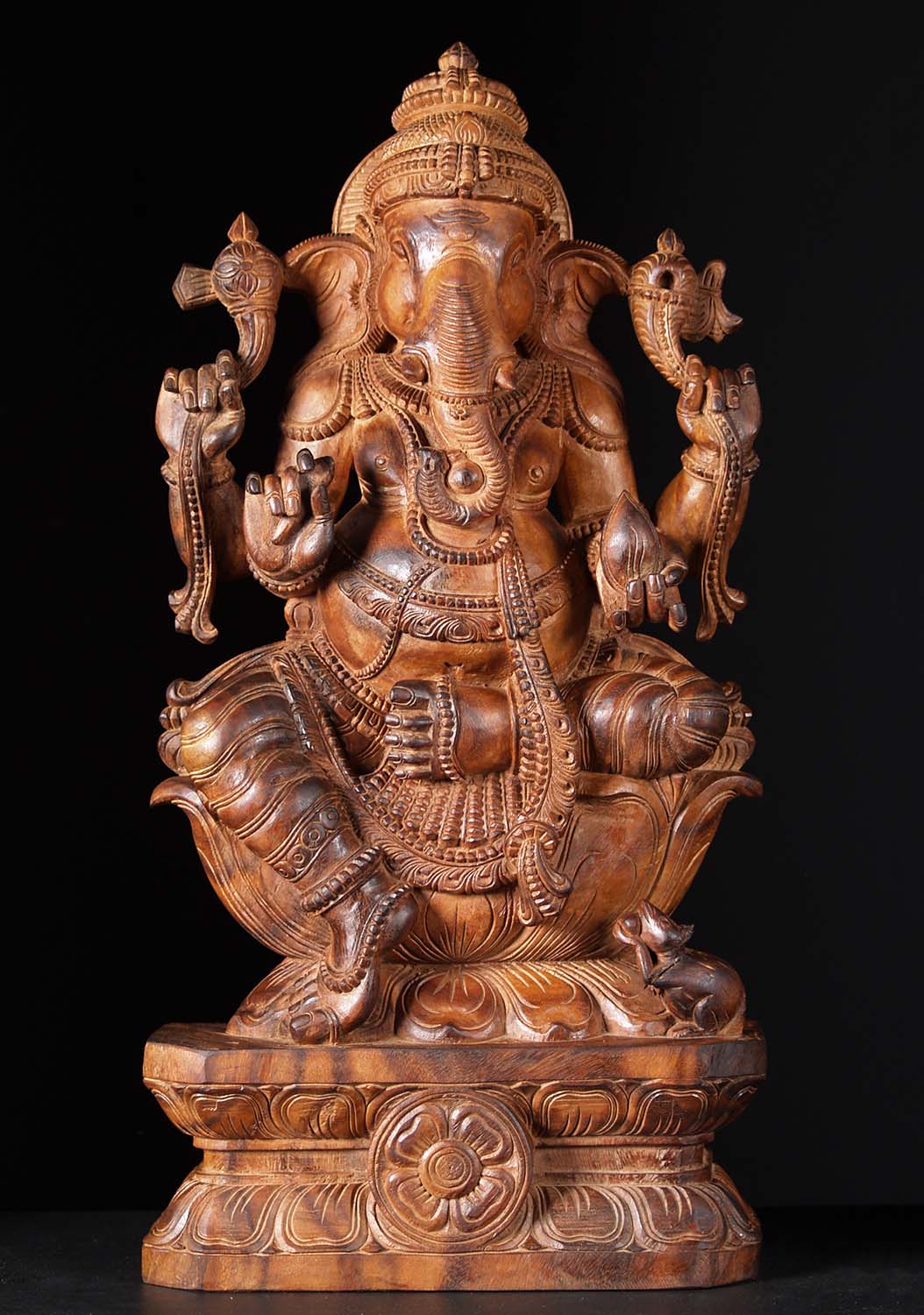 Wooden Seated Ganesh Statue 30"