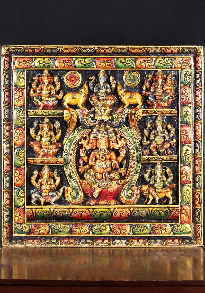 Wood Ganesha Wall Panel 31"