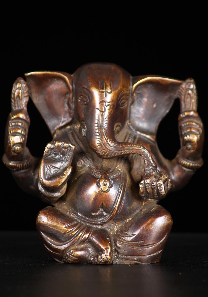 Small Brass Ganesh Statue 3.5"