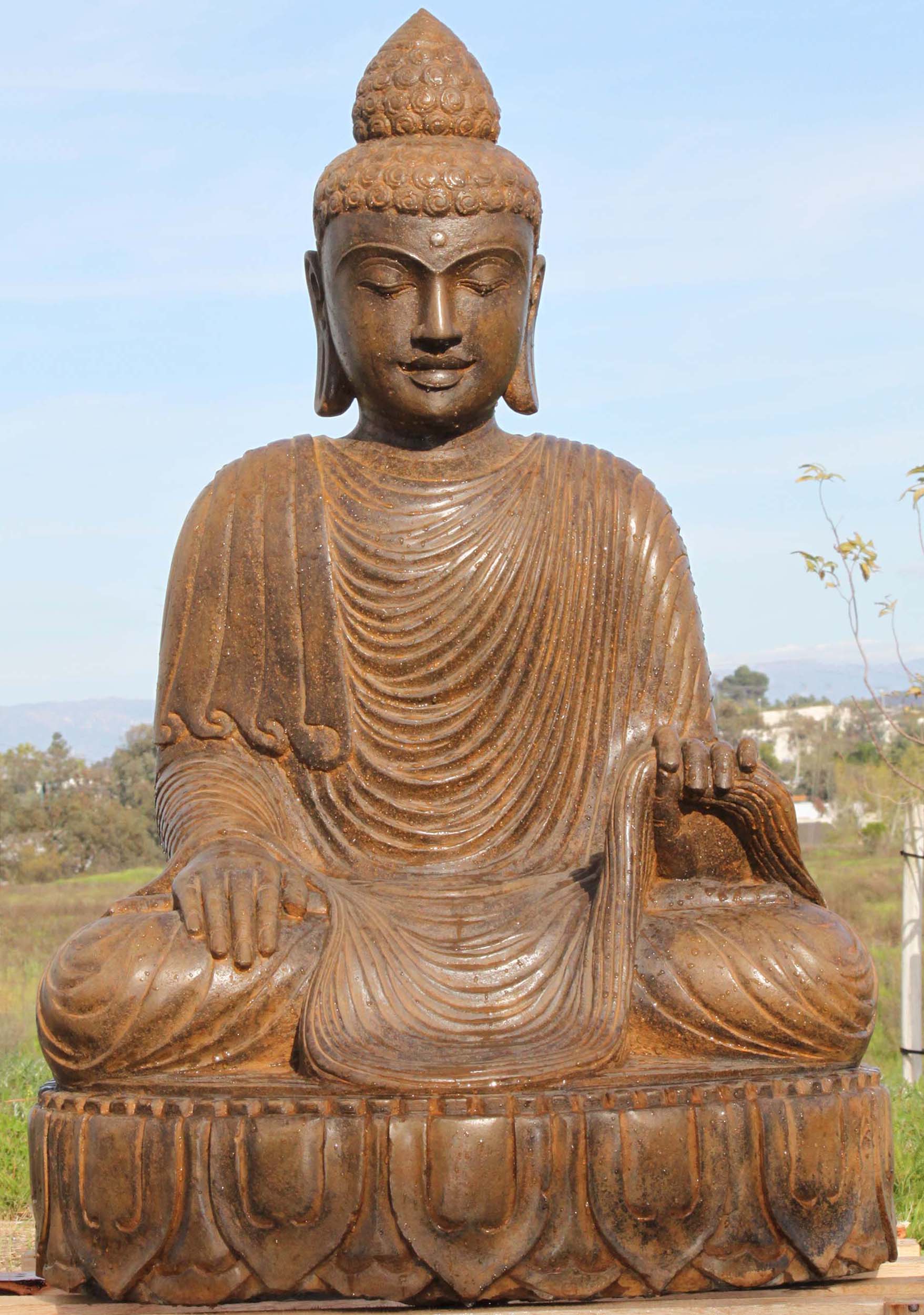 Stone Garden Earth Touching Buddha Statue 40"