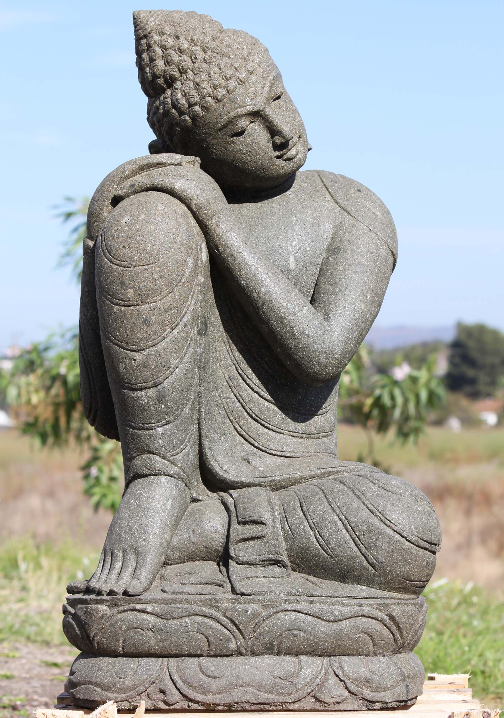 Stone Garden Resting Buddha Statue 34"