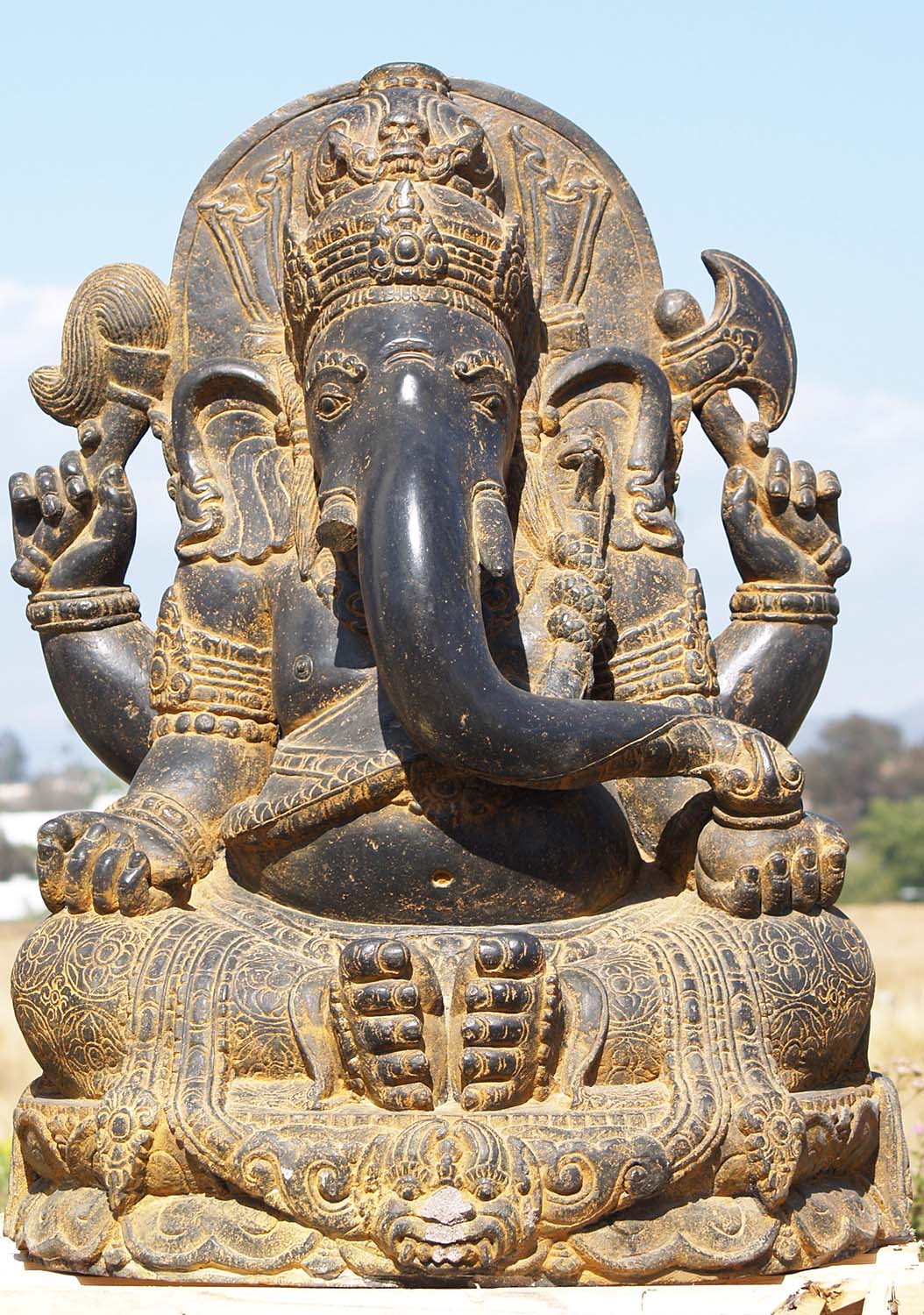 Stone Large Garden Ganesh with Mahakala 38"