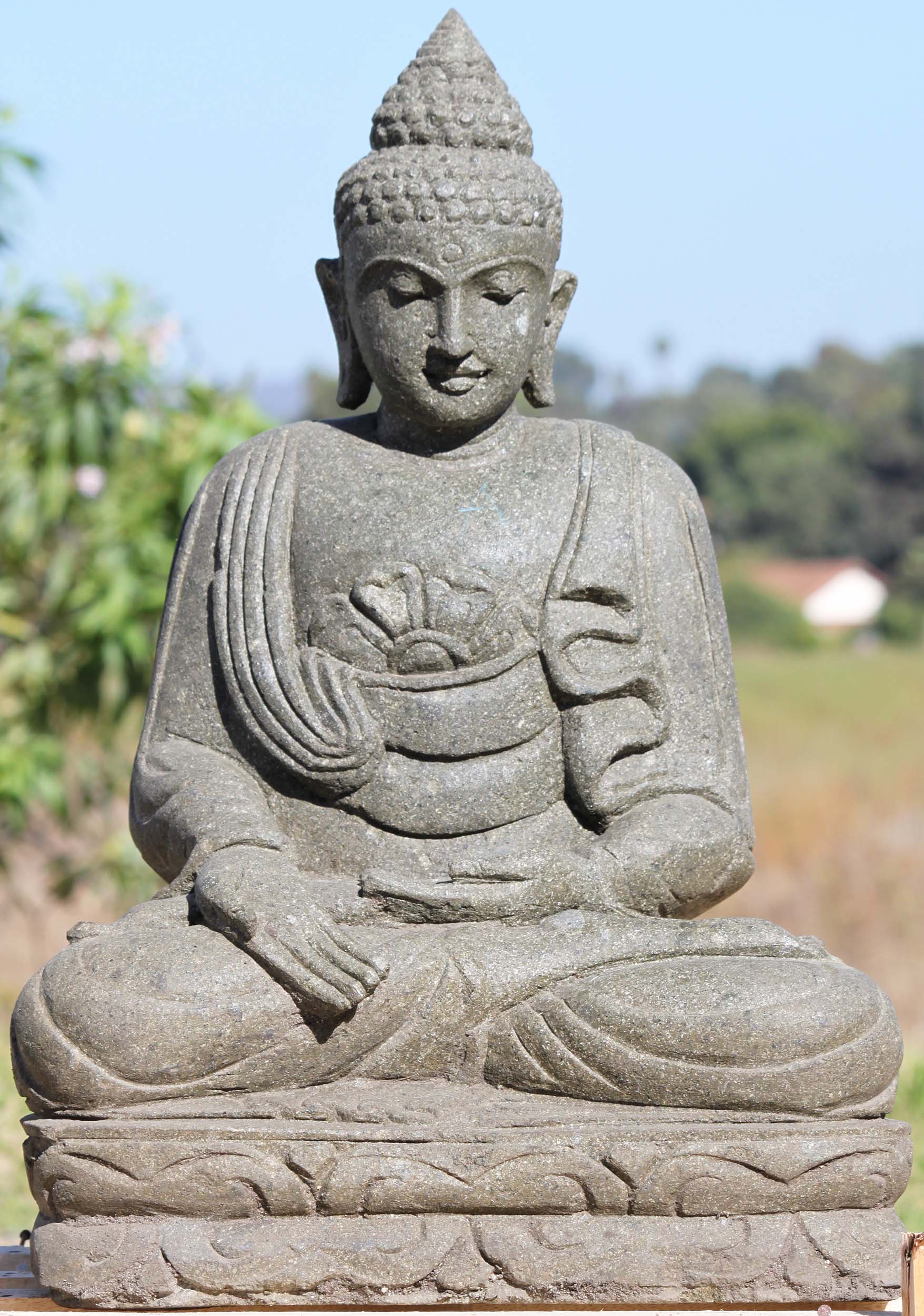 Stone Varada Mudra Buddha Sculpture 28"
