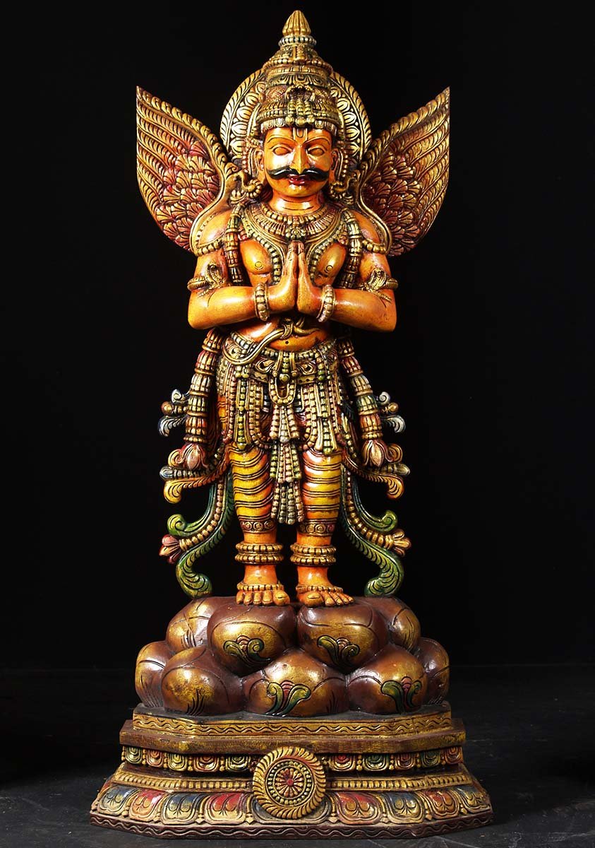 SOLD Wooden Namaste Garuda  Sculpture 48 76w8 Hindu 