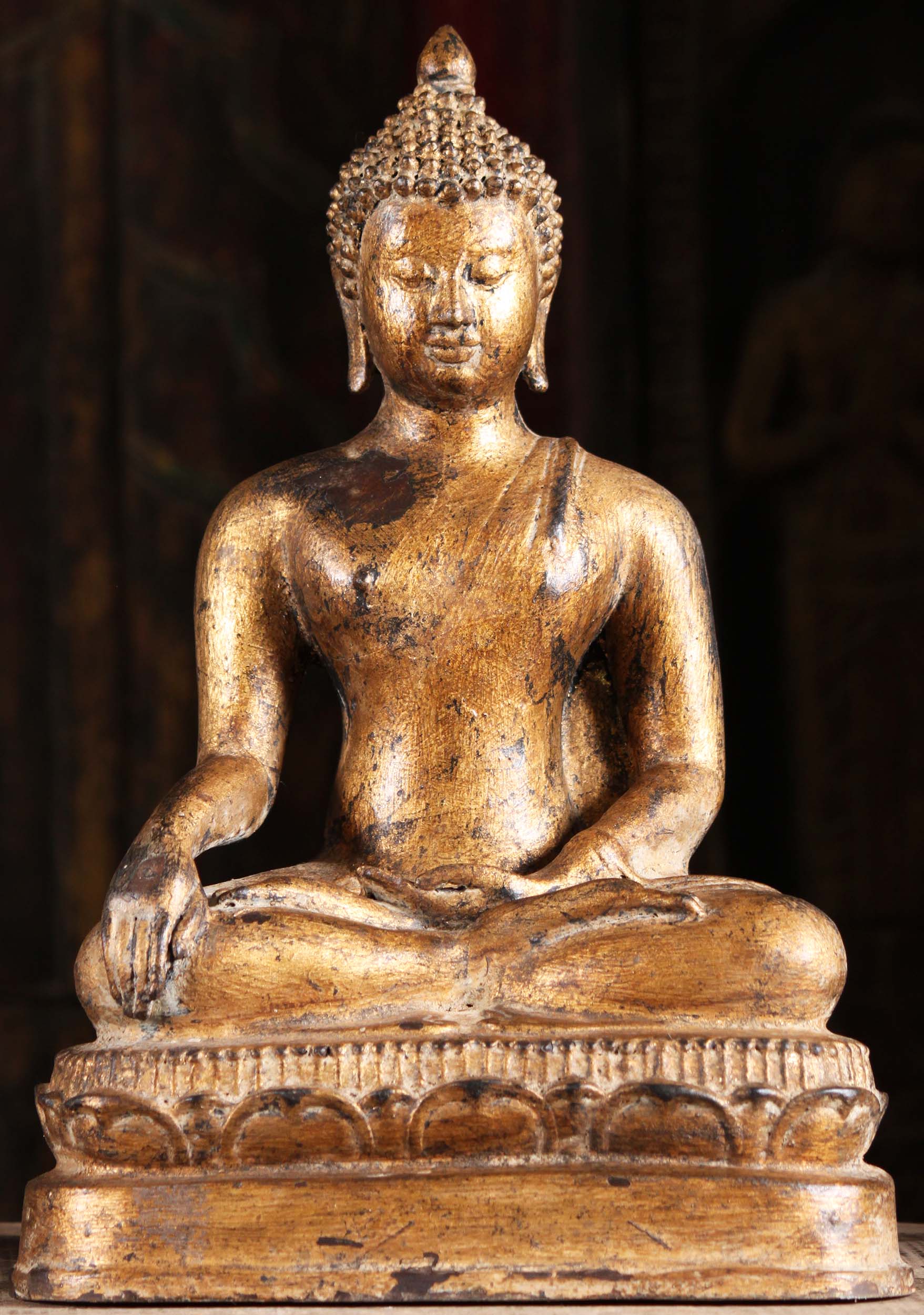 Gold Leaf Lanna Style Thai Buddha Statue 14"