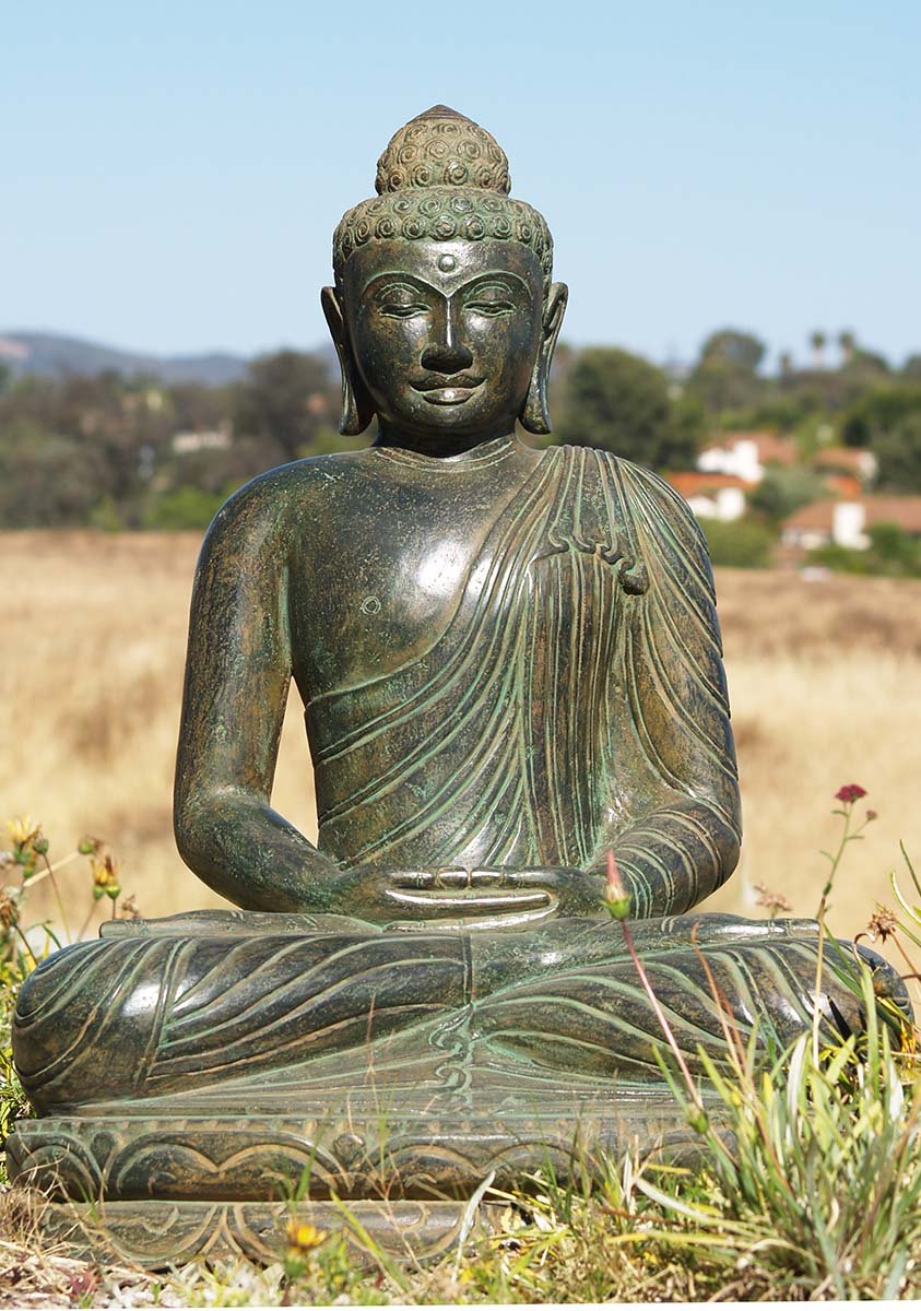 SOLD Green Meditating Buddha Statue 32" (#83ls61): Hindu Gods & Buddha