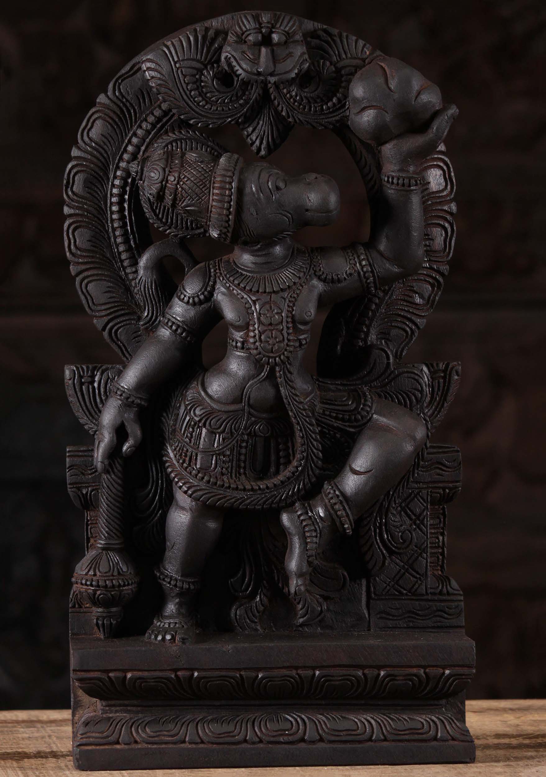 Wood Hanuman Carrying Mountain of Herbs 18"