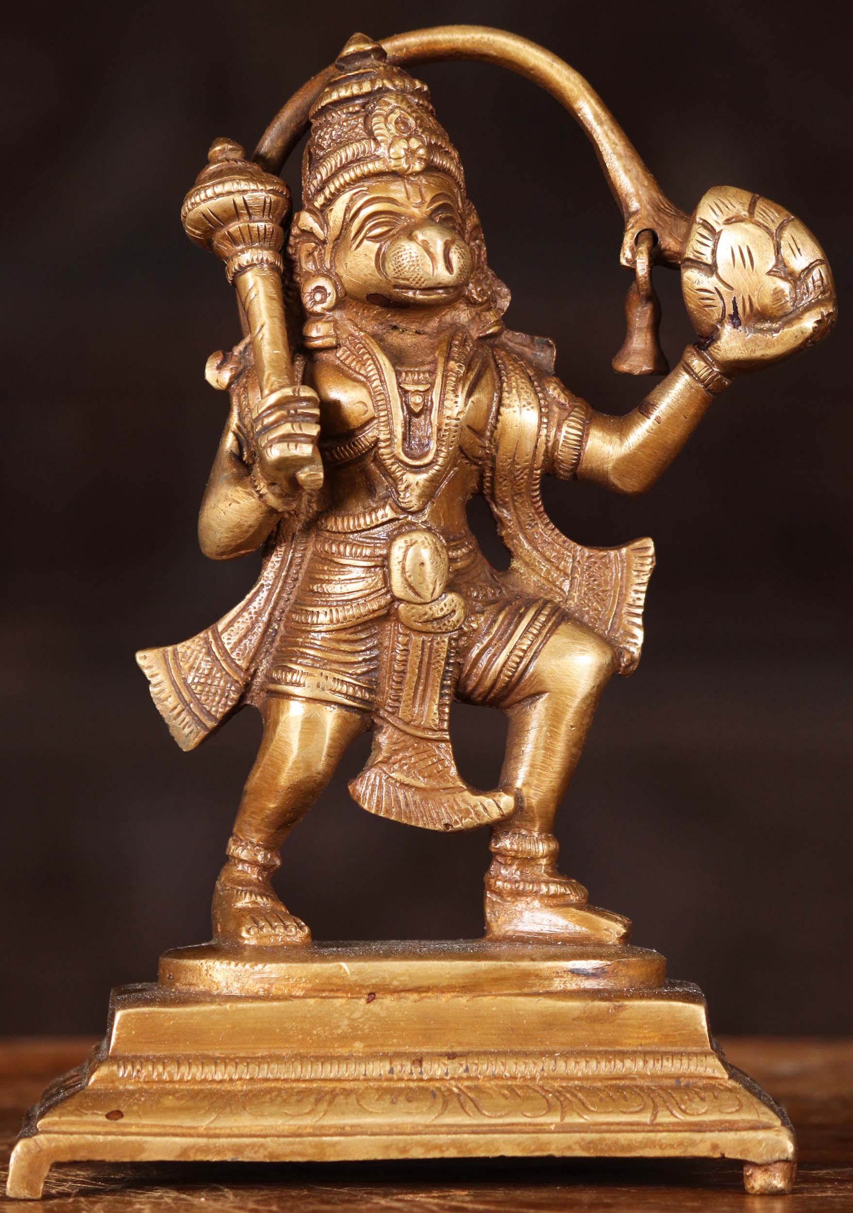 Small Hanuman Statue Holding Mountain of Herbs & Club with Bell on Tail, Gift for Home Altar 6.5"