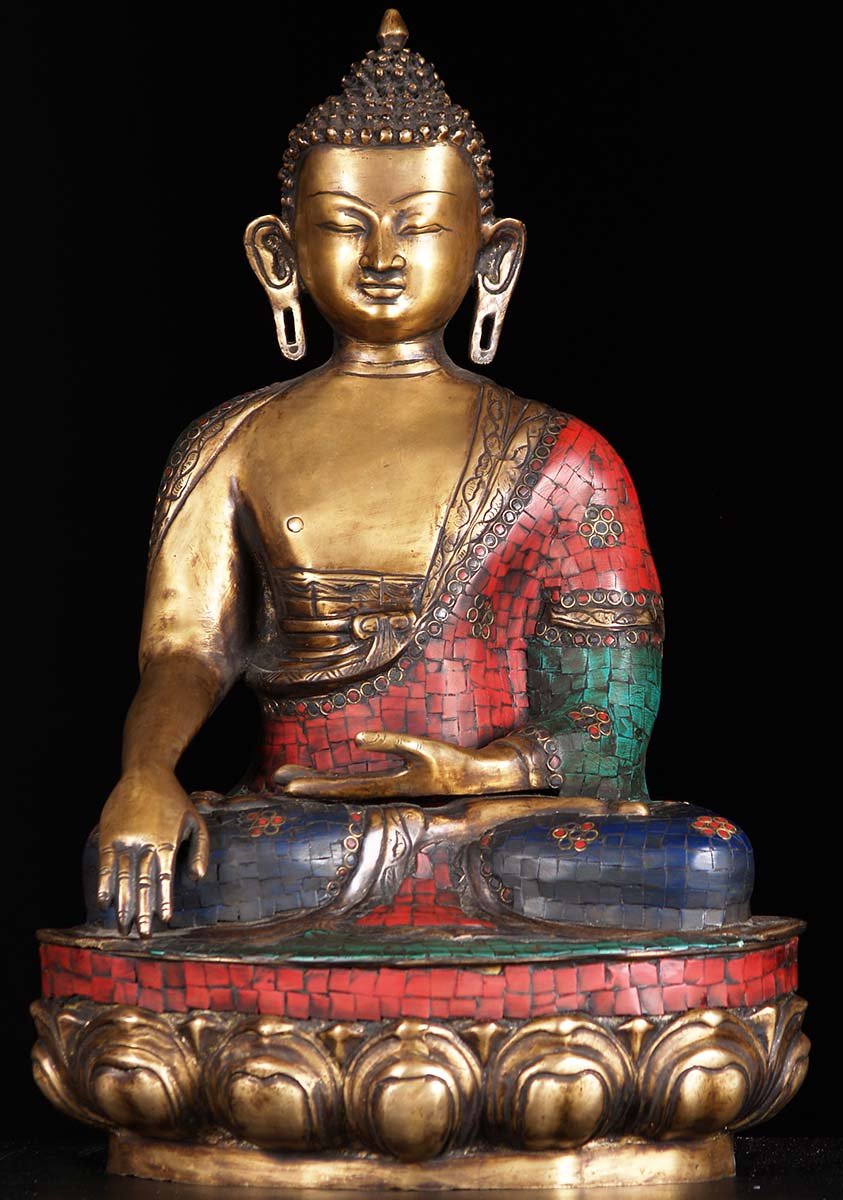 Brass Indian Buddha With Colored Stones 22" (#72bs35): Hindu Gods