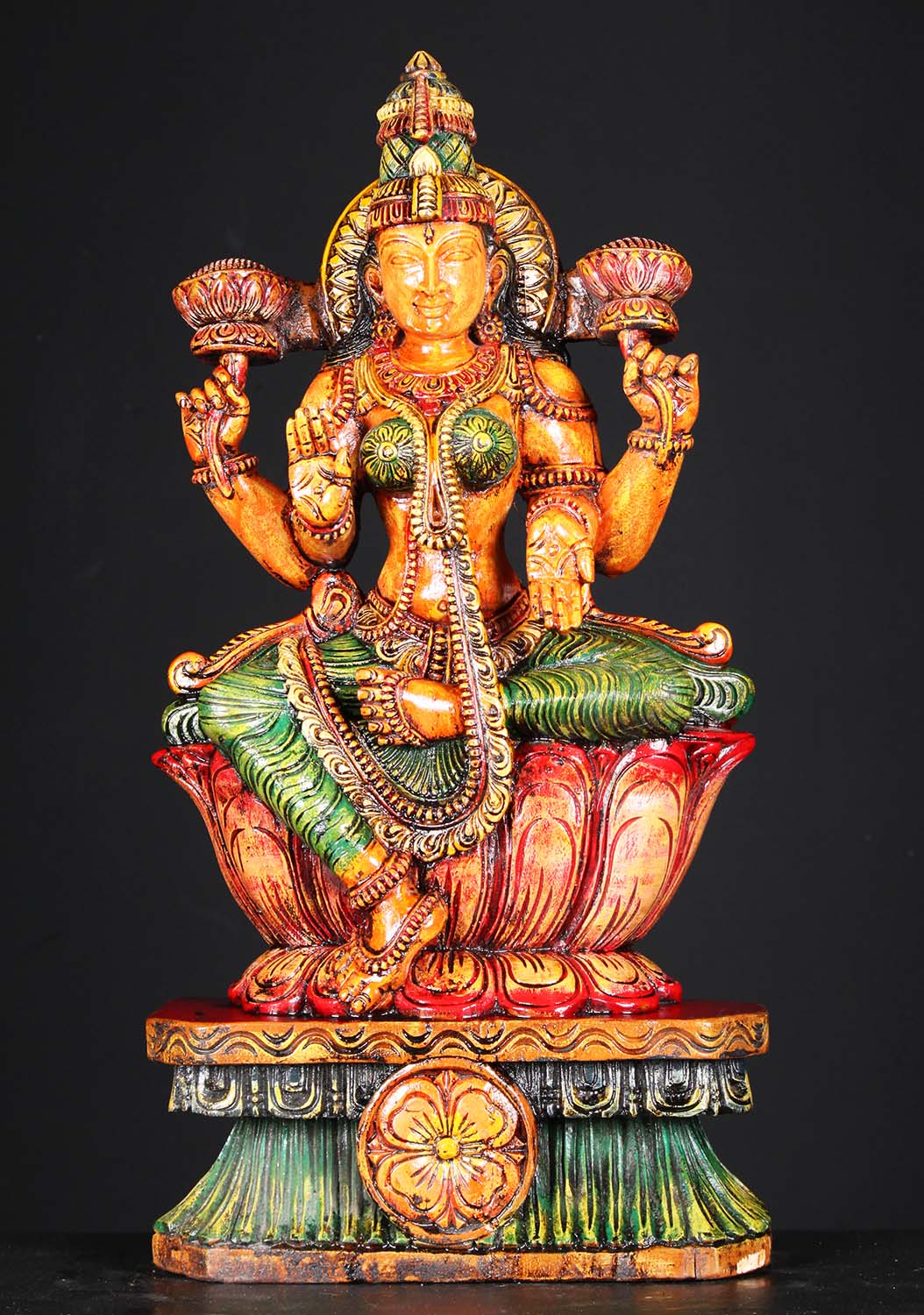 Wooden Goddess of Wealth Lakshmi Statue 24"