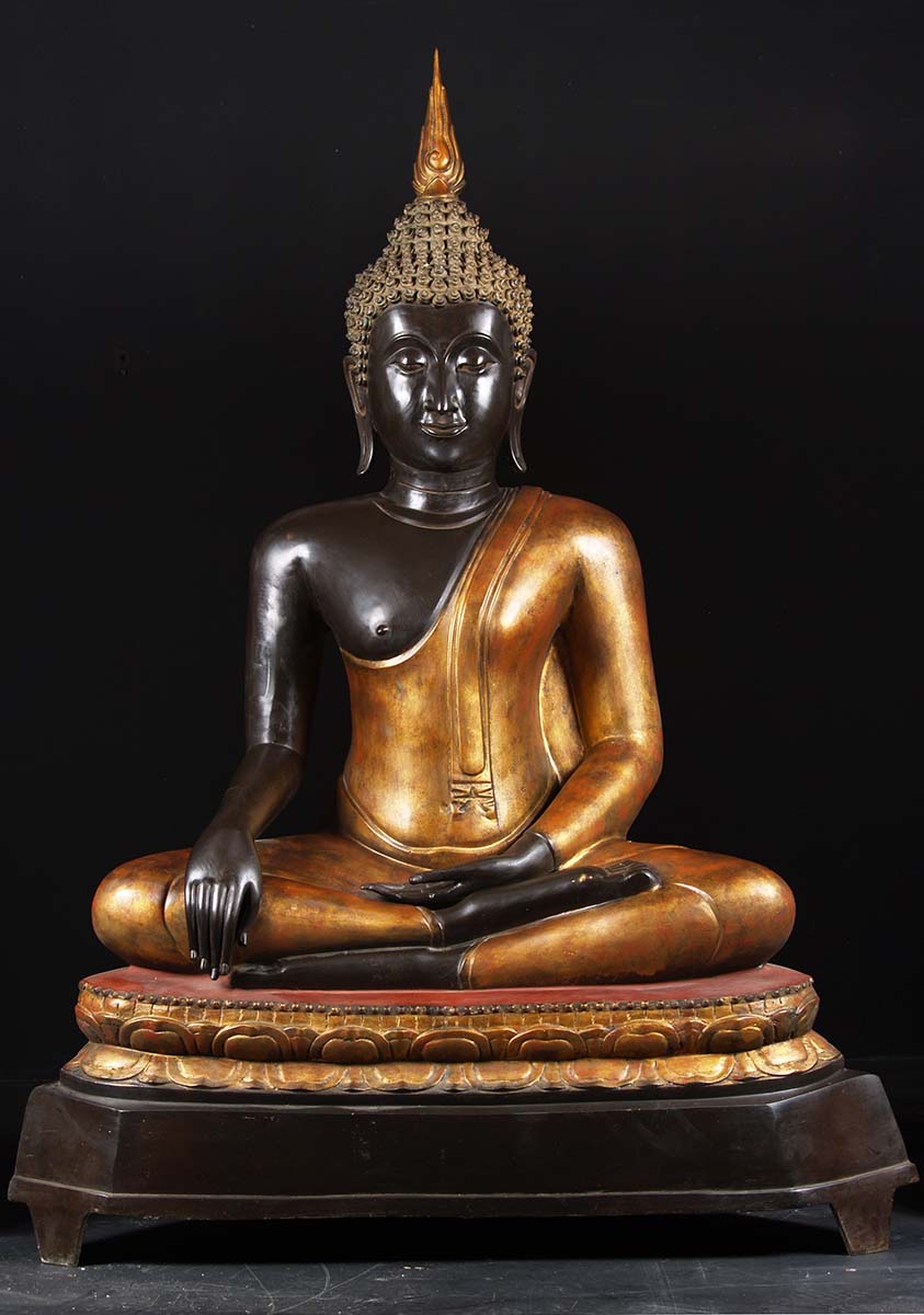 Large Brass Thai Earth Touching Buddha Statue 72"