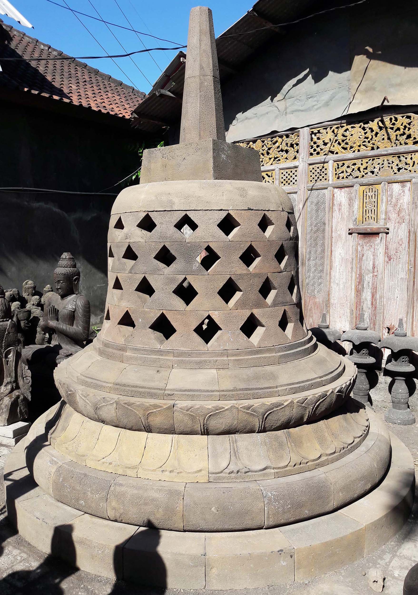 Stone Large Borobudur Replica of Buddhist Stupa with Buddha Statue inside 137"