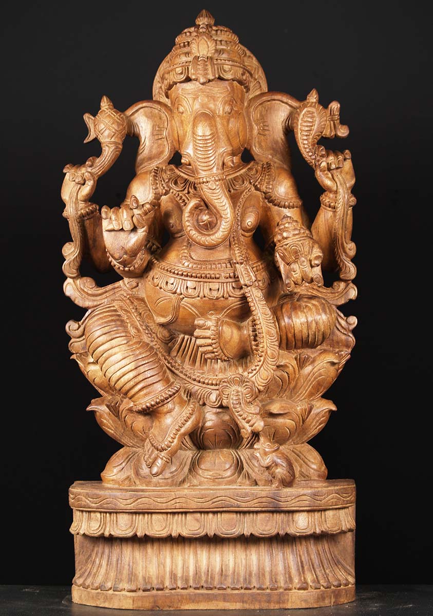 SOLD Natural Wooden Ganesha Statue 36