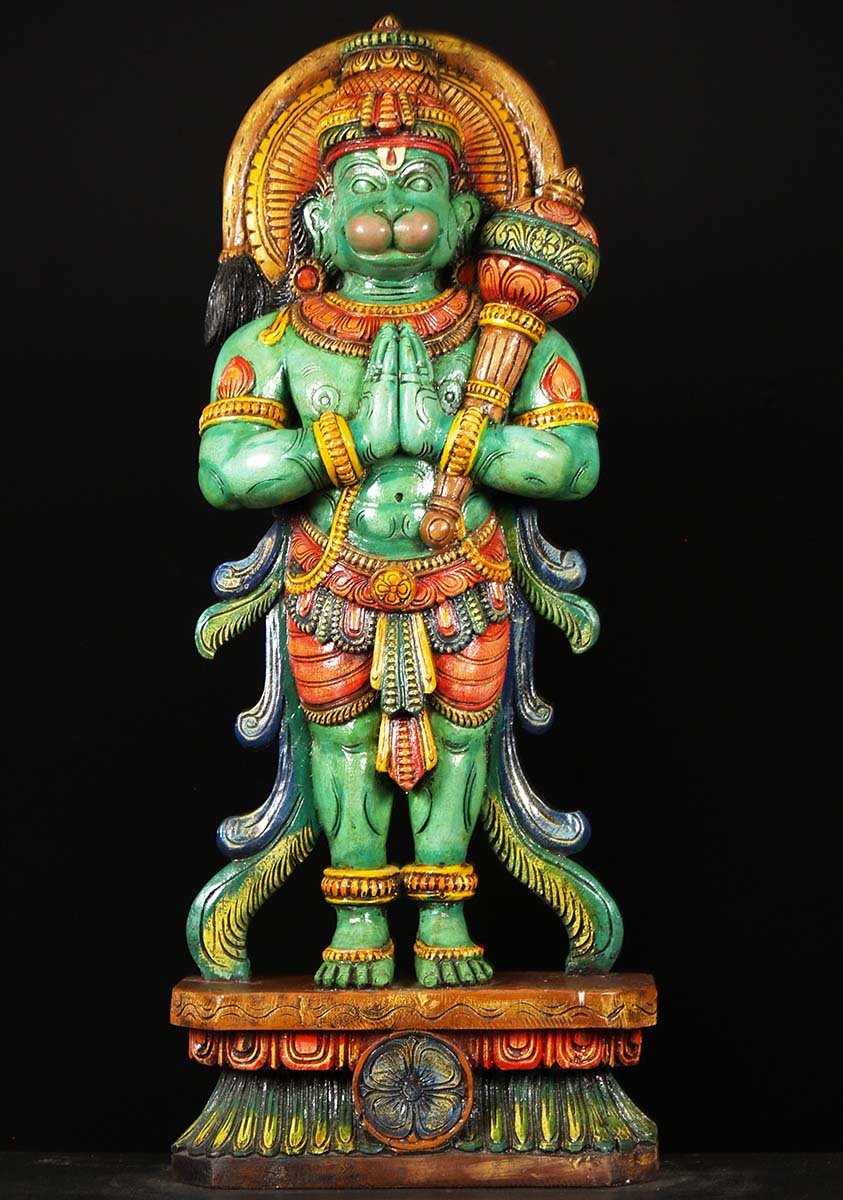 SOLD Wood Hanuman Statue Holding a Club 36" (#76w2bc 