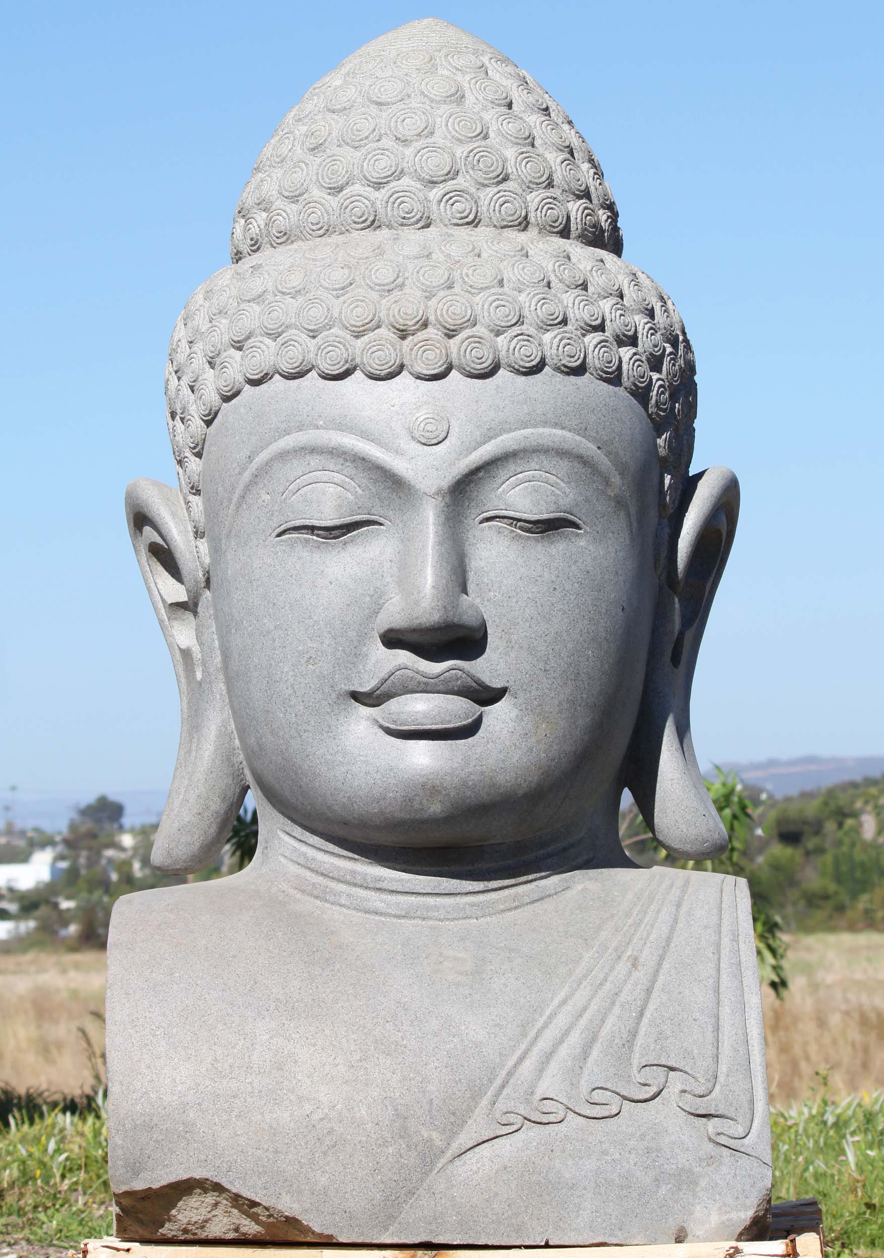 Large Stone Garden Buddha Bust With, Stone Buddha Head Garden Statue