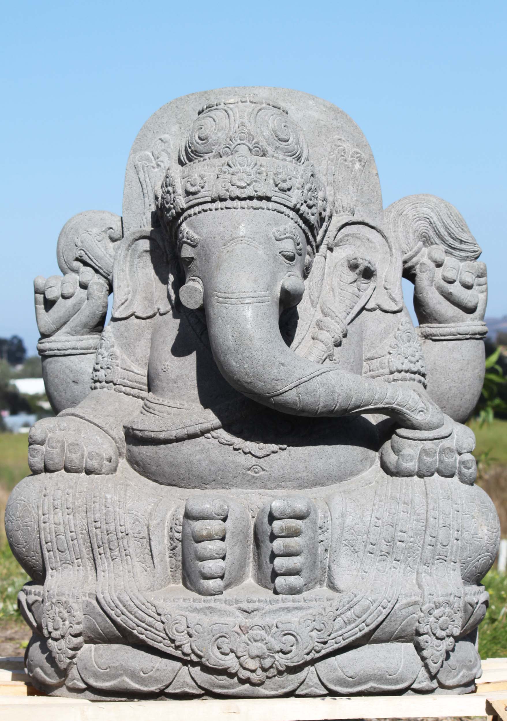 Stone Large Seated Garden Ganesha Statue 43"