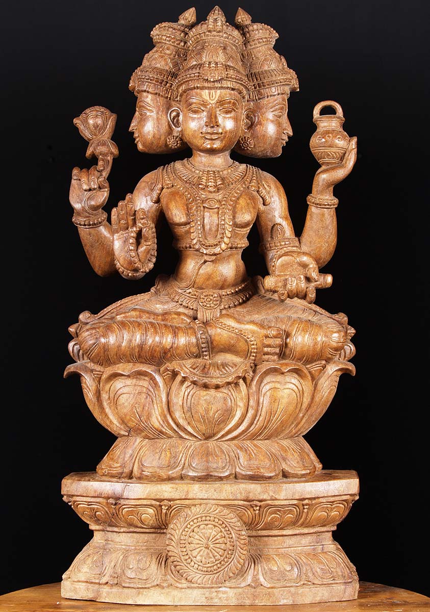 Wooden Brahma Statue 30"