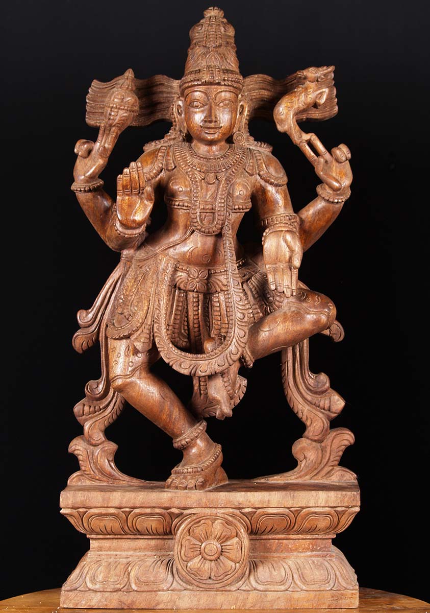 Wooden Dancing Shiva Carving 30"
