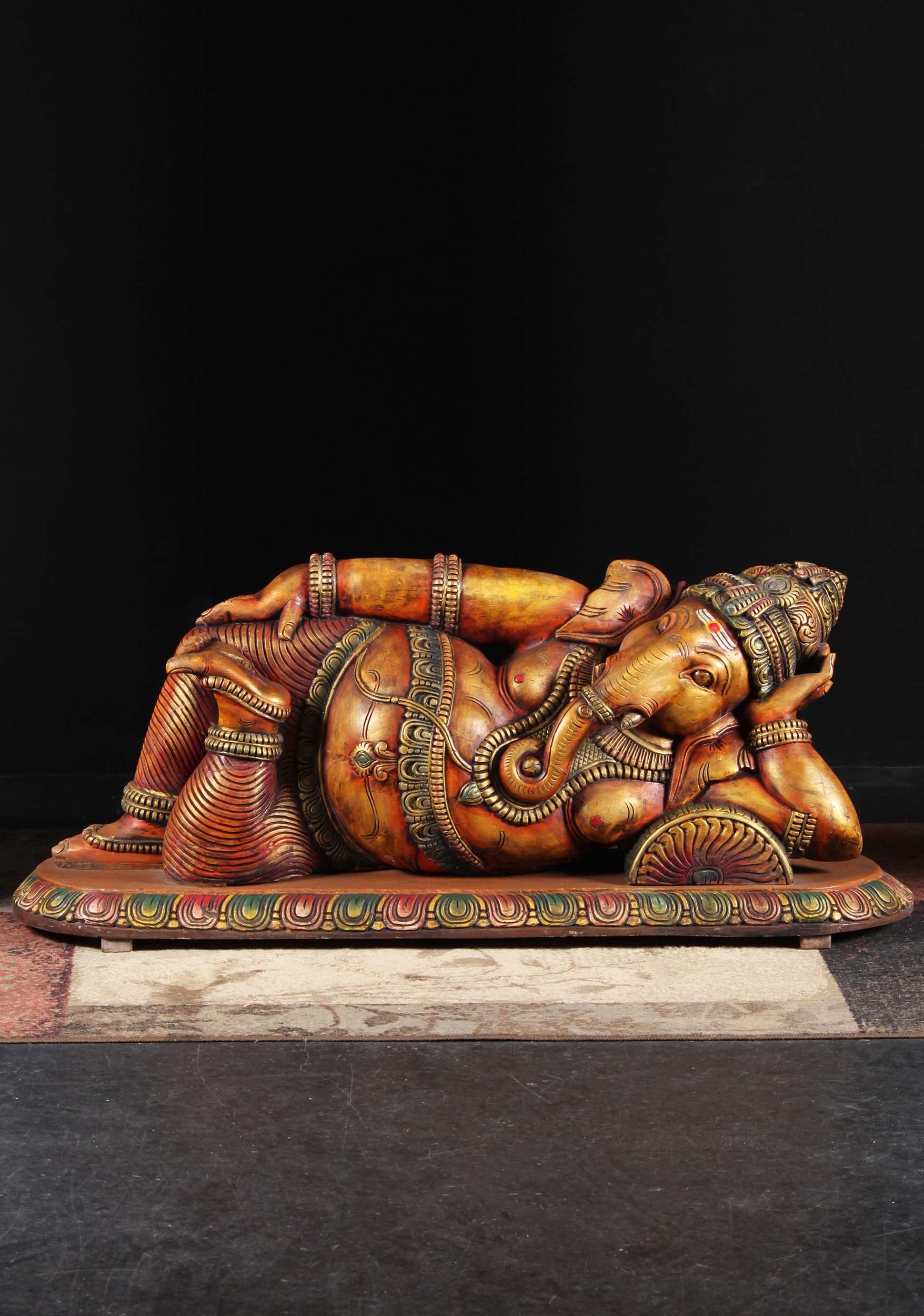 Large Wooden Reclining Ganesh Statue 57"