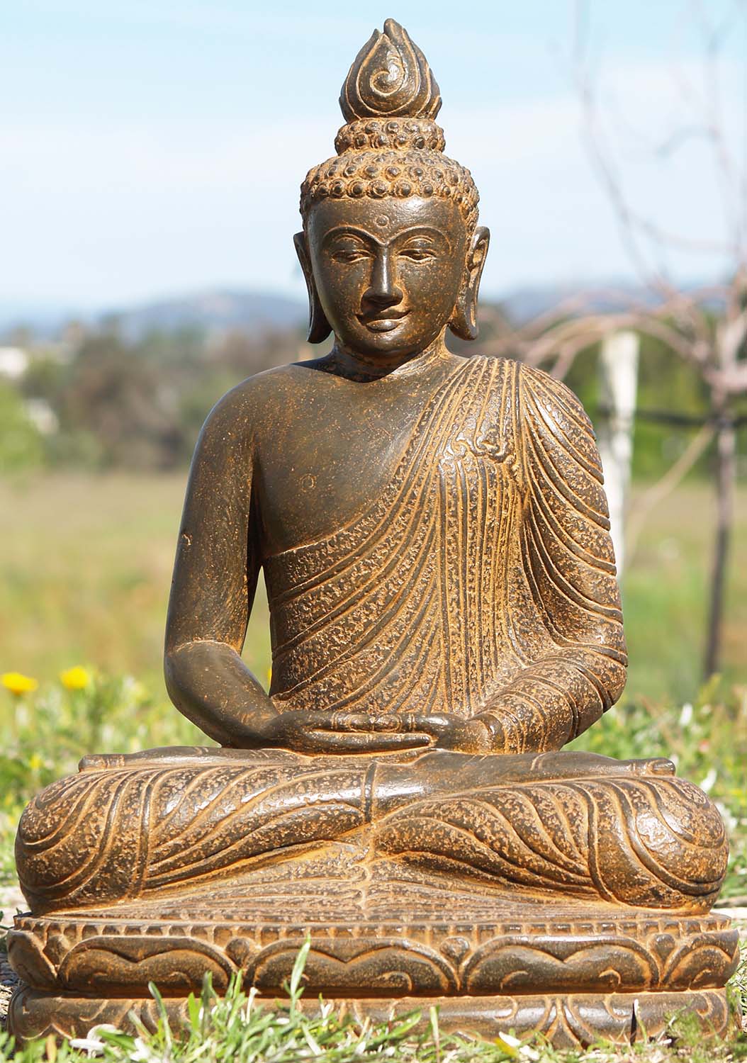 Lava Stone Meditating Garden Buddha 24"