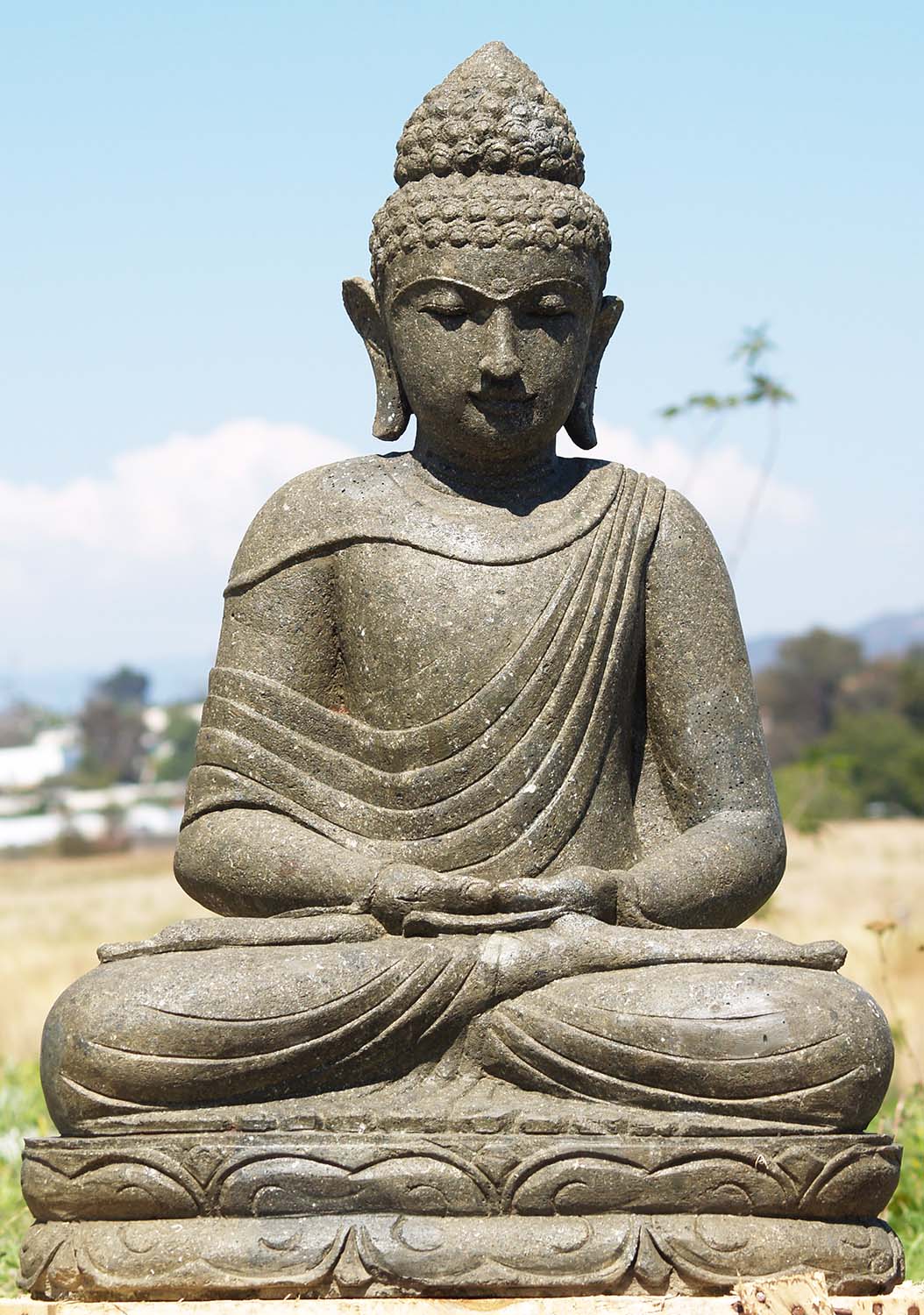 Stone Meditating Buddha Garden Statue 34"