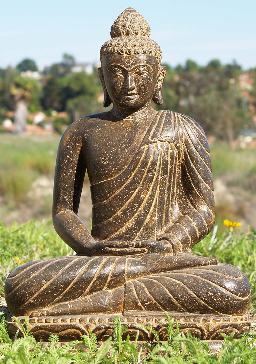 Stone Meditating Garden Buddha 24"