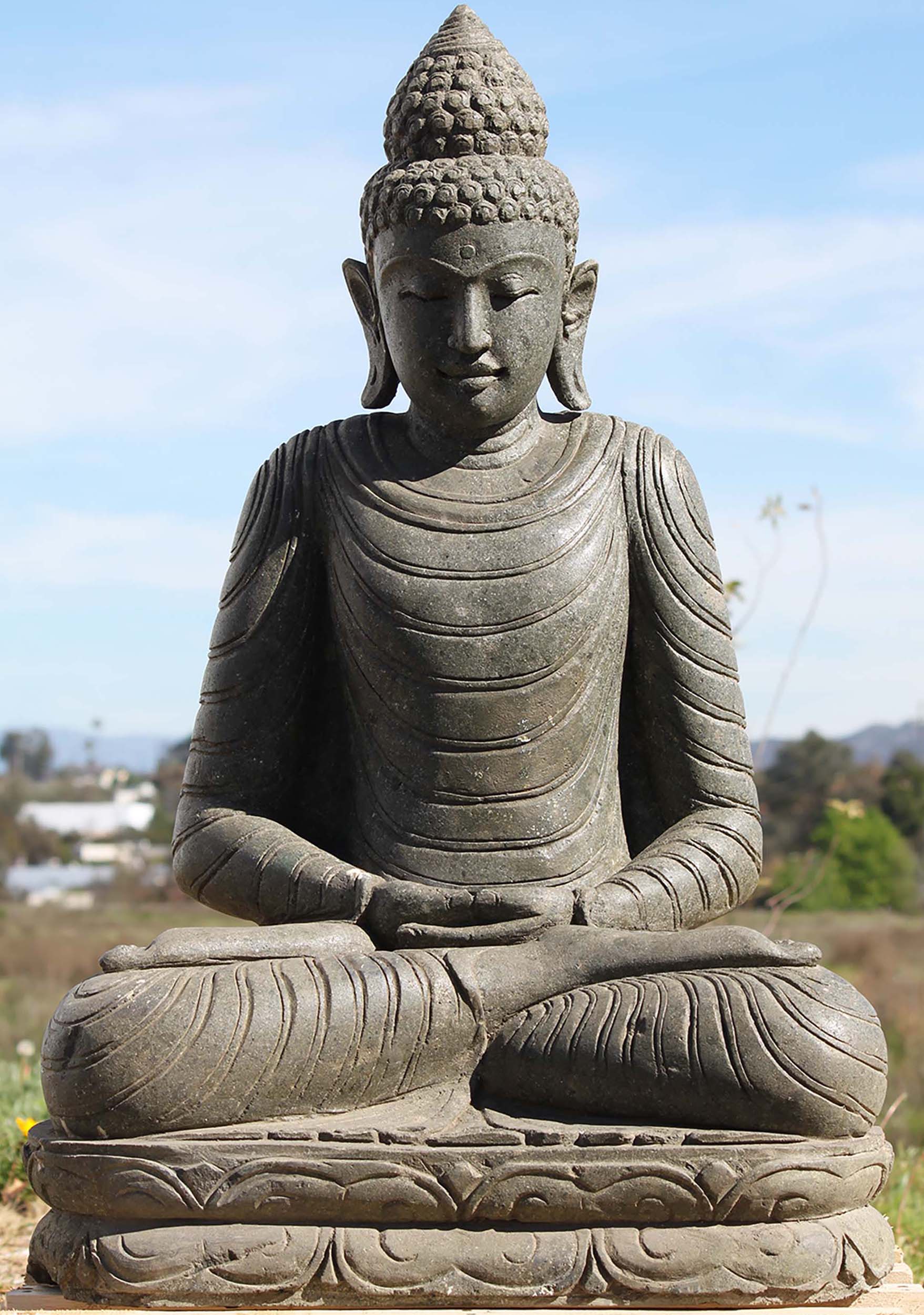 Stone Meditating Garden Buddha Statue 39"