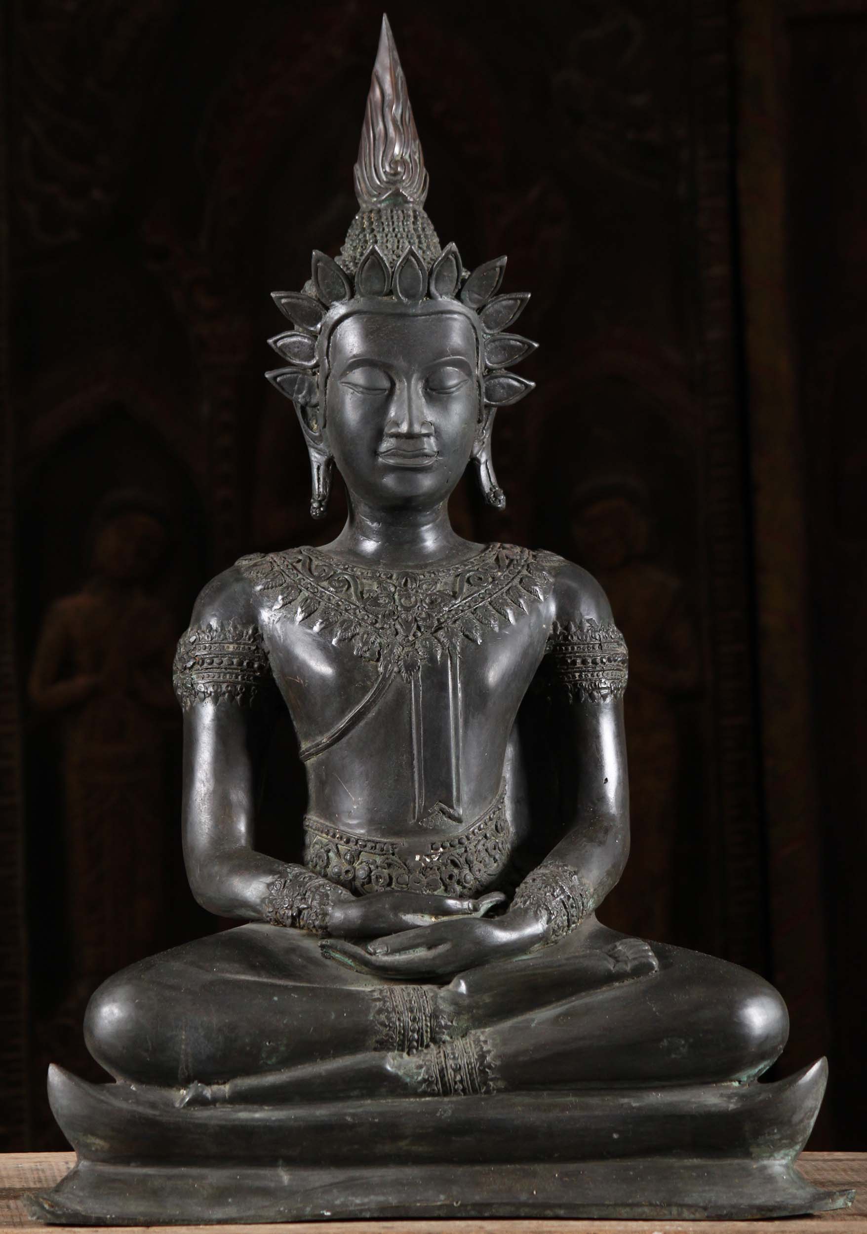 Brass Meditating Khmer Buddha Statue 26"