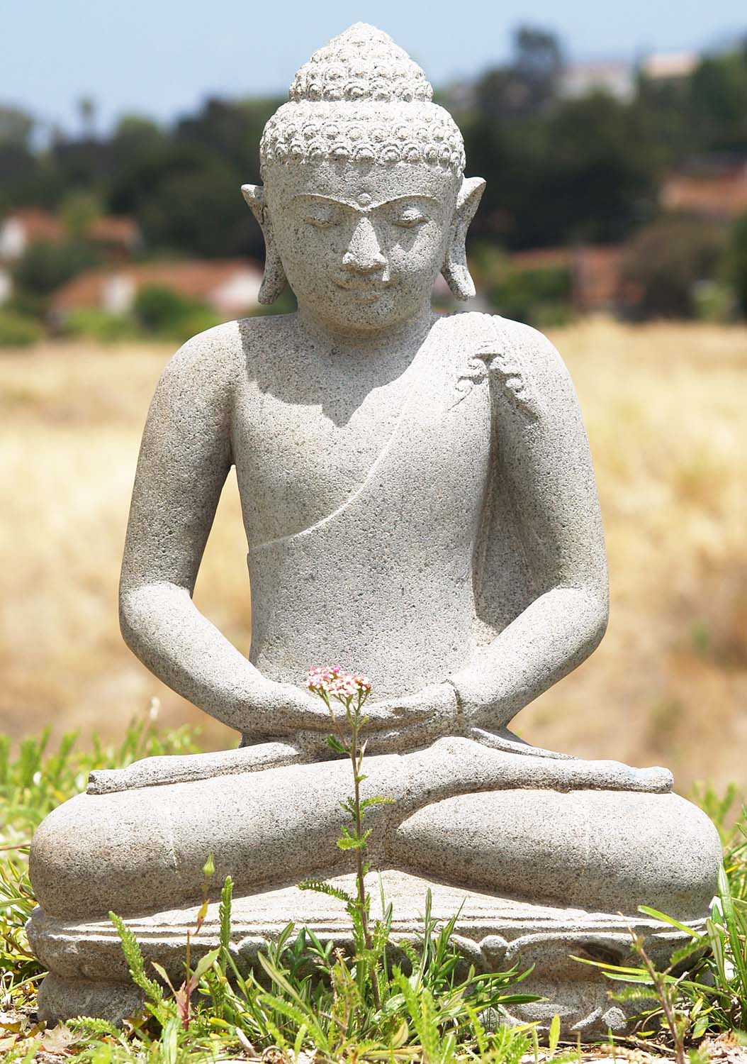 Stone Meditating Garden Buddha Statue 21"