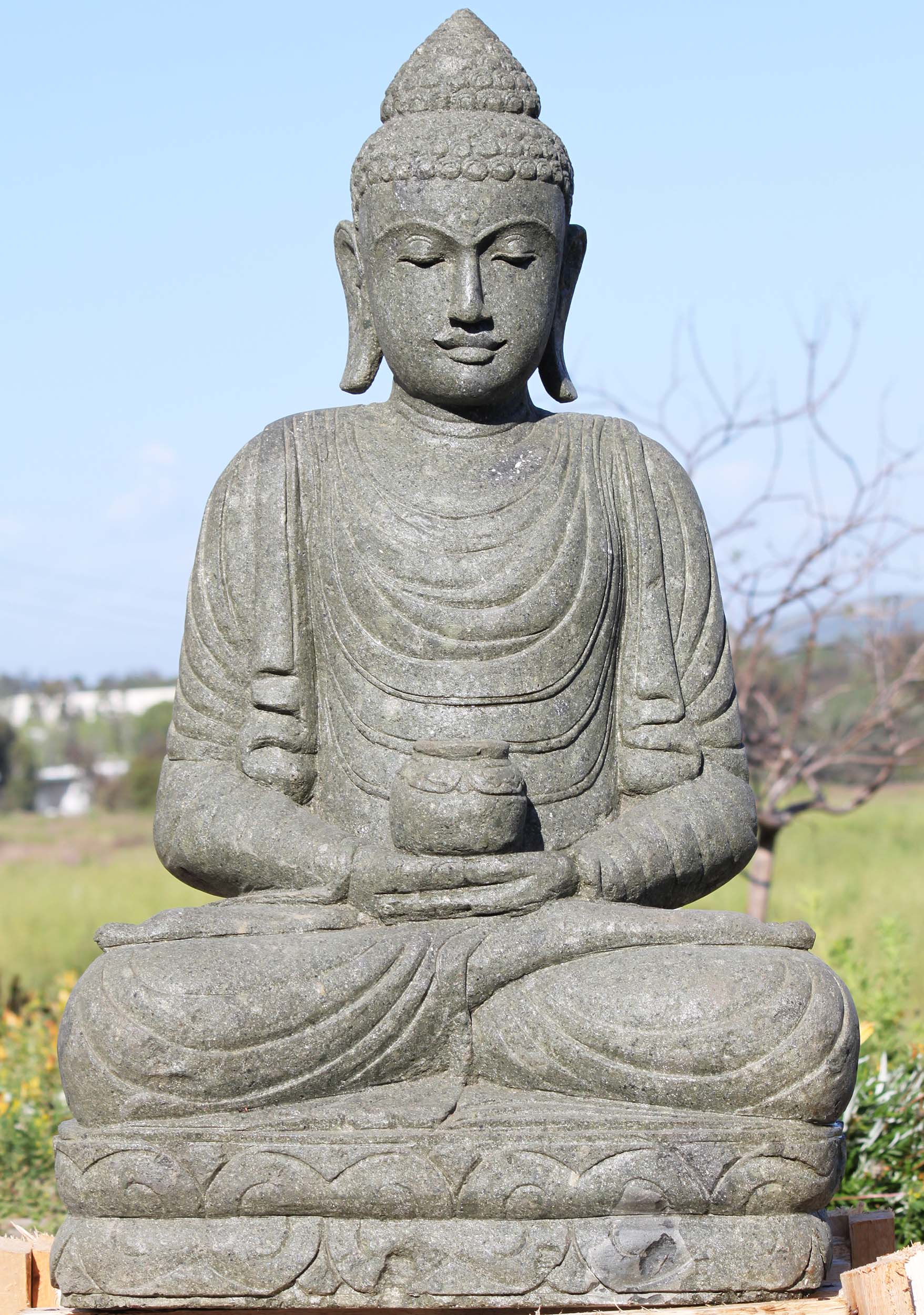 Stone Garden Buddha Statue with Alms Bowl 40"