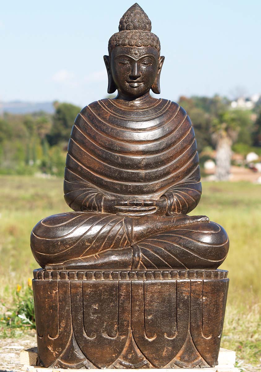 SOLD Stone Meditating Winter Buddha Statue 38