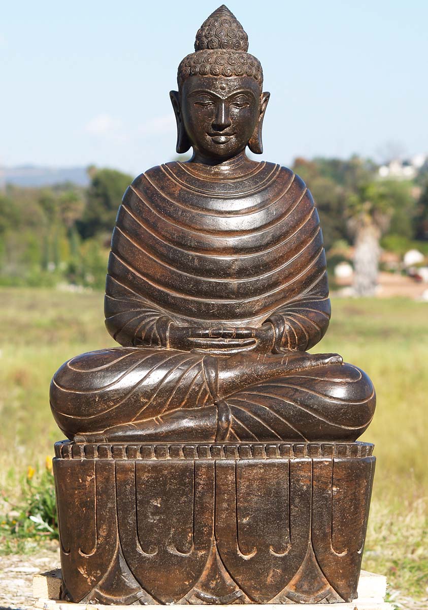 Stone Meditating Winter Buddha Statue 38"