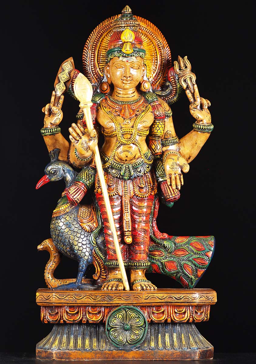 Wood Standing Murugan Statue 30"