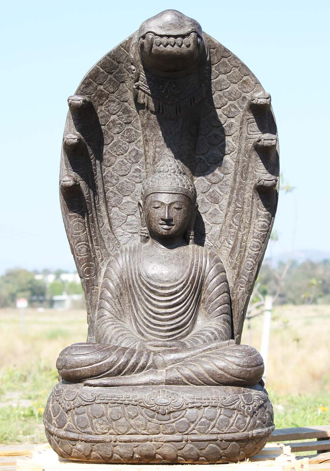 Stone Muchalinda Meditating Buddha Statue 37"