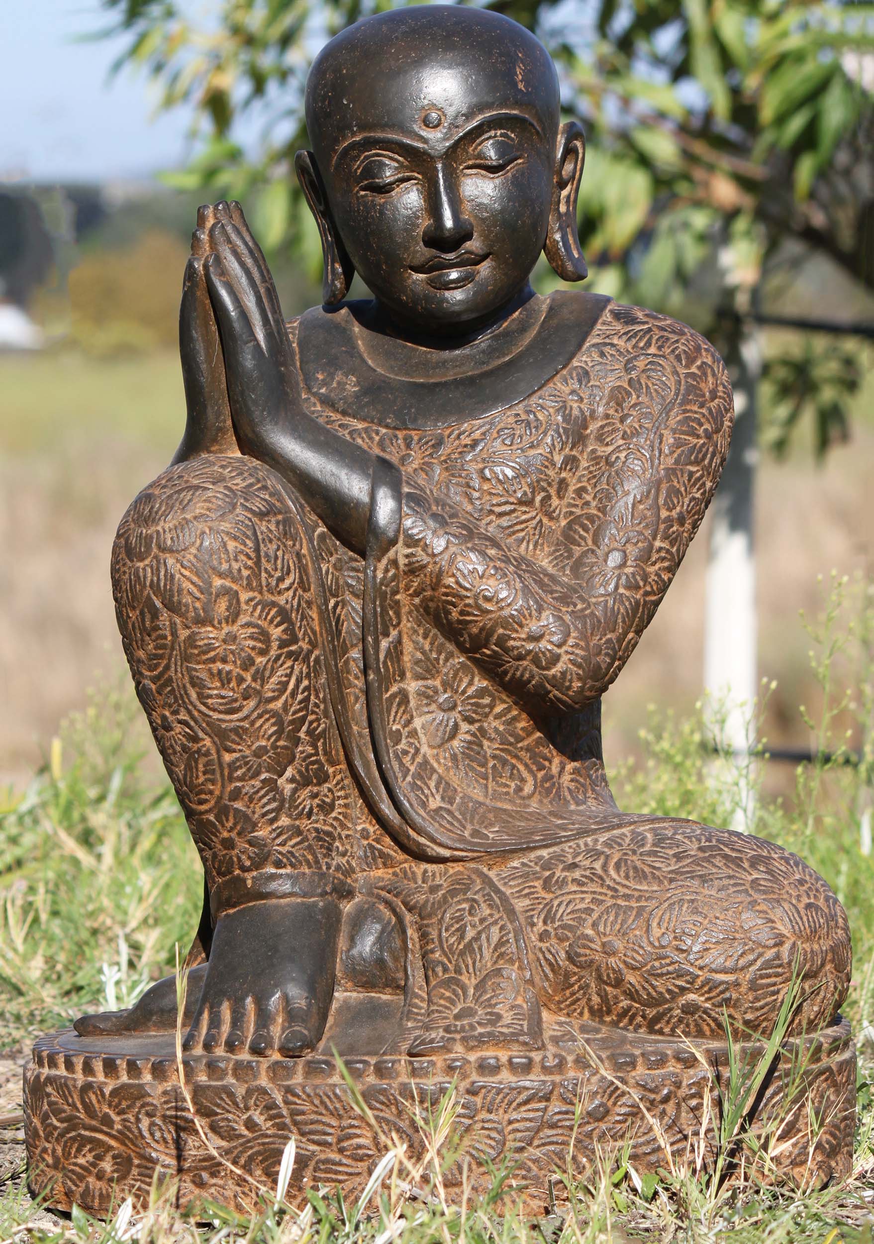 Stone Namaste Buddha Wearing Brocade Robes 24"