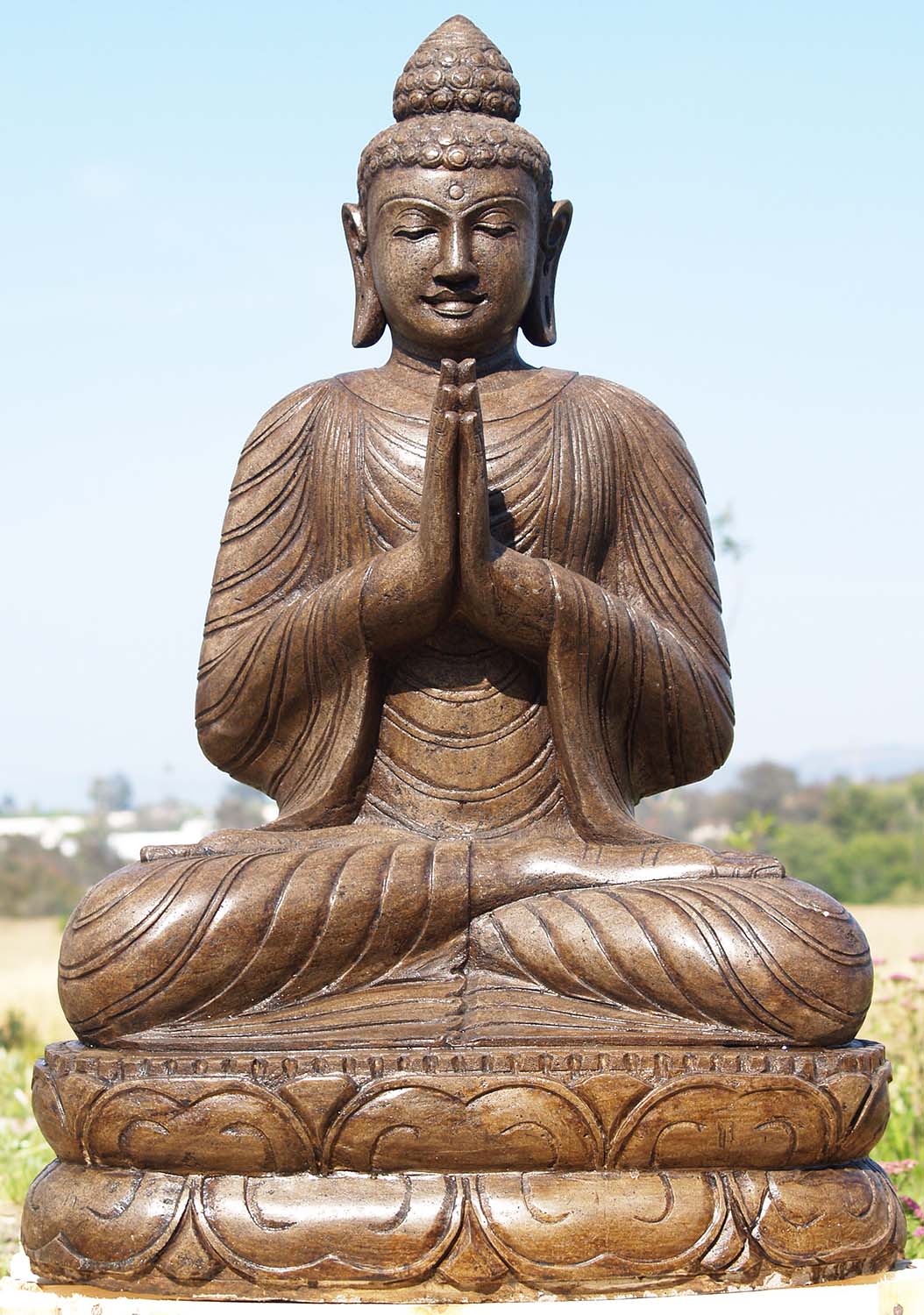 SOLD Stone Namaste Anjali Garden Buddha Statue 37" (#86ls167): Hindu