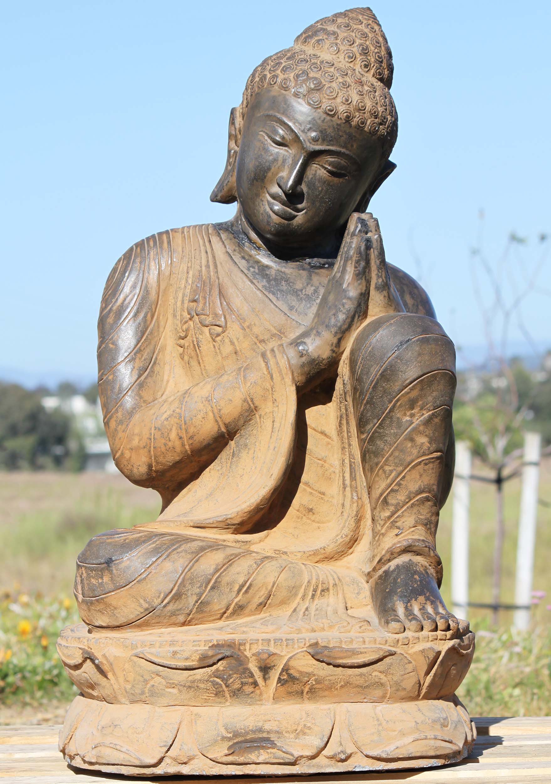 Stone Namaste Resting Buddha Garden Statue 36"
