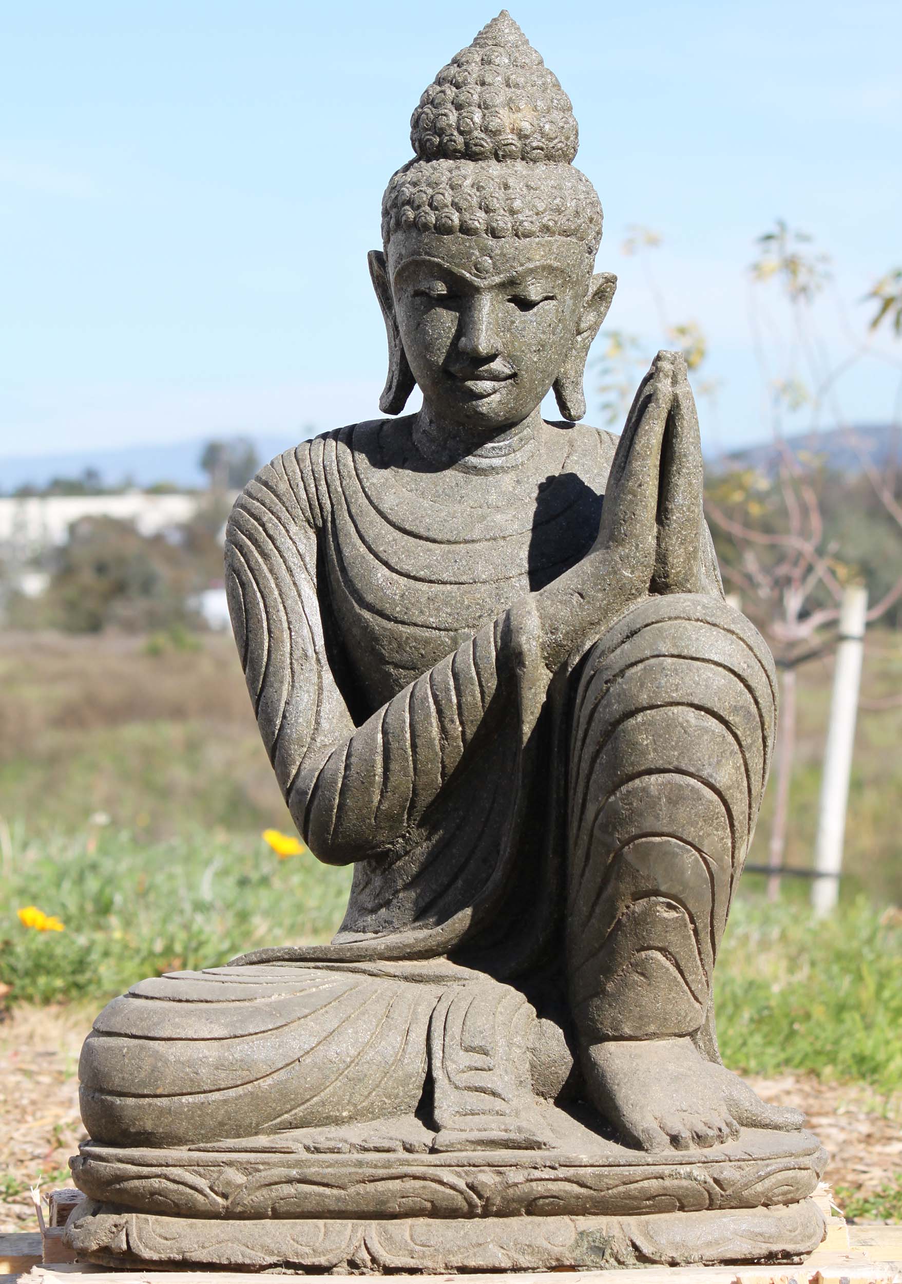 Stone Namaste Resting Buddha Garden Statue 31"