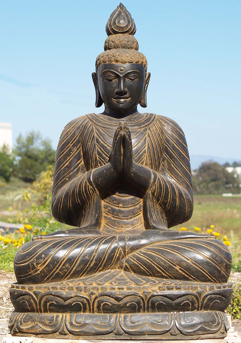 SOLD Namaste Stone Buddha  Sculpture 44 83ls55 Hindu  