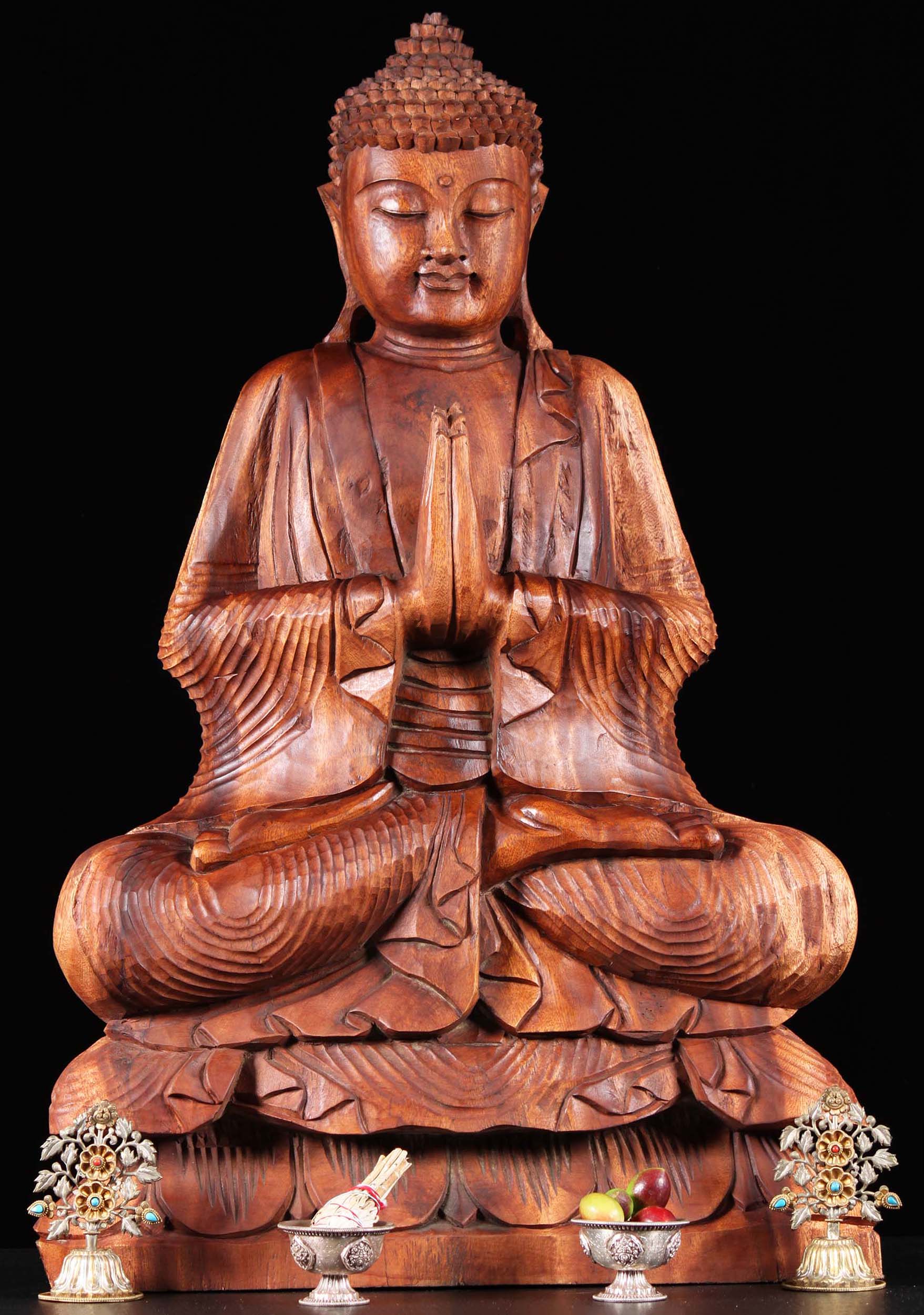 Wooden Namaste Bali Buddha Statue 33"