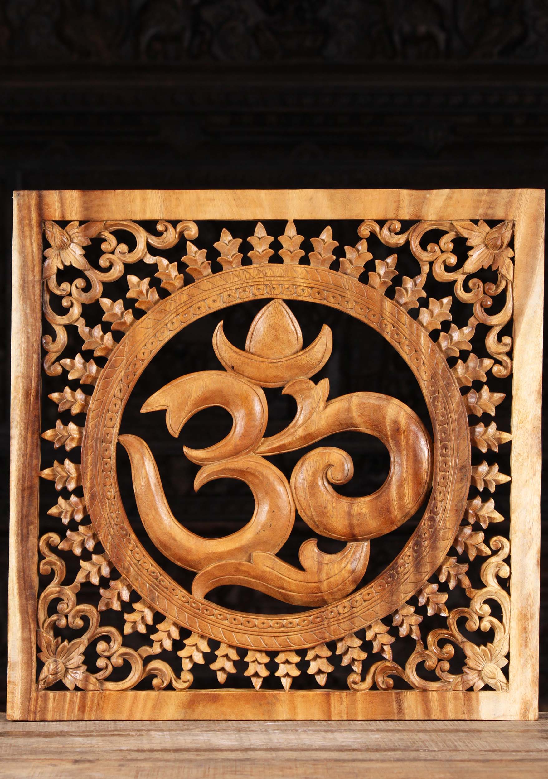 Wood OM Sign Wall Panel with Floral Designs 24"