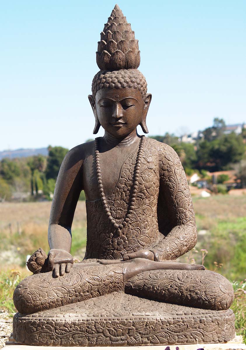 Stone Buddha Garden Statue Holding Flower 41"