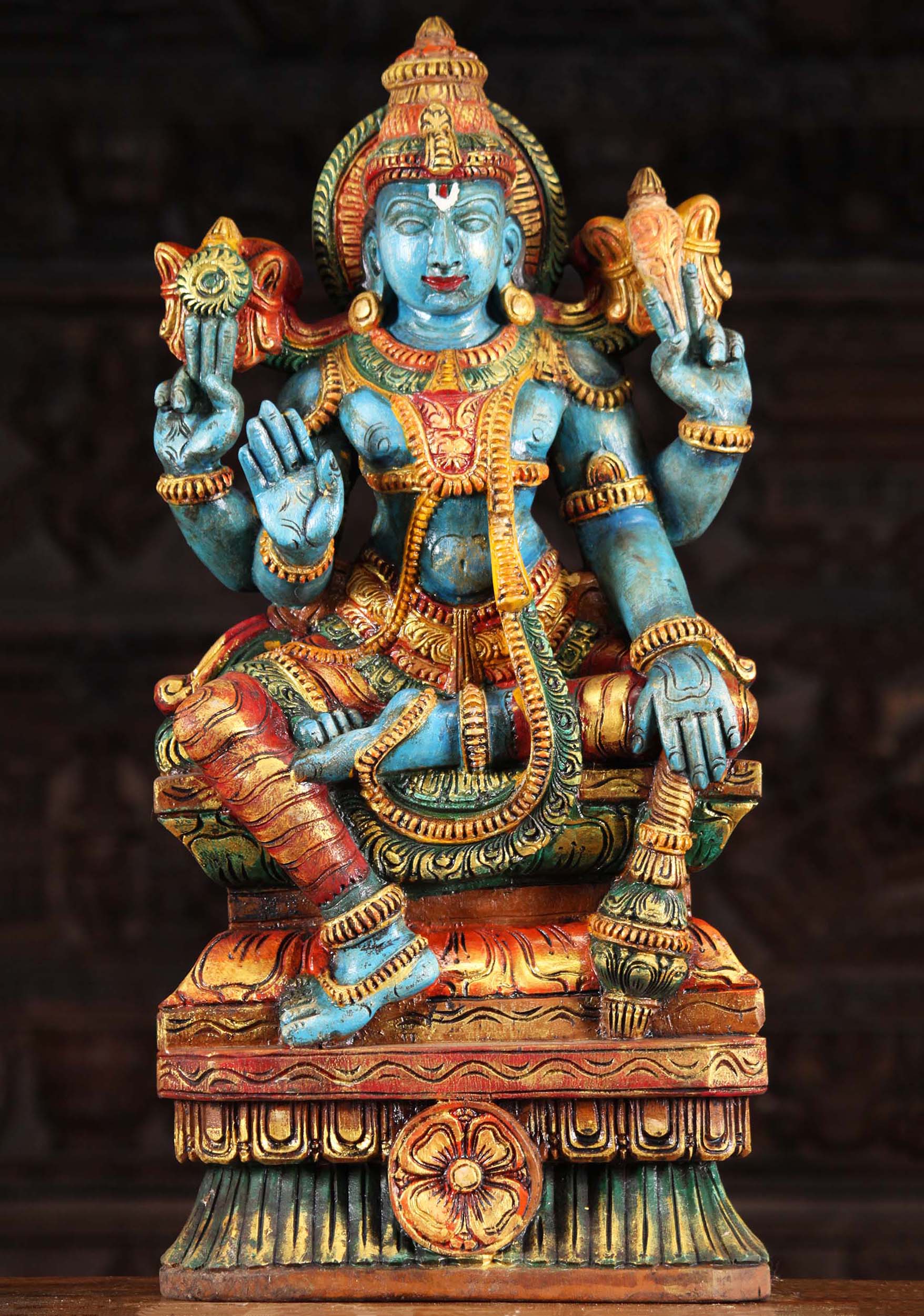 Wooden Blue Vishnu Statue Holding Club 24"
