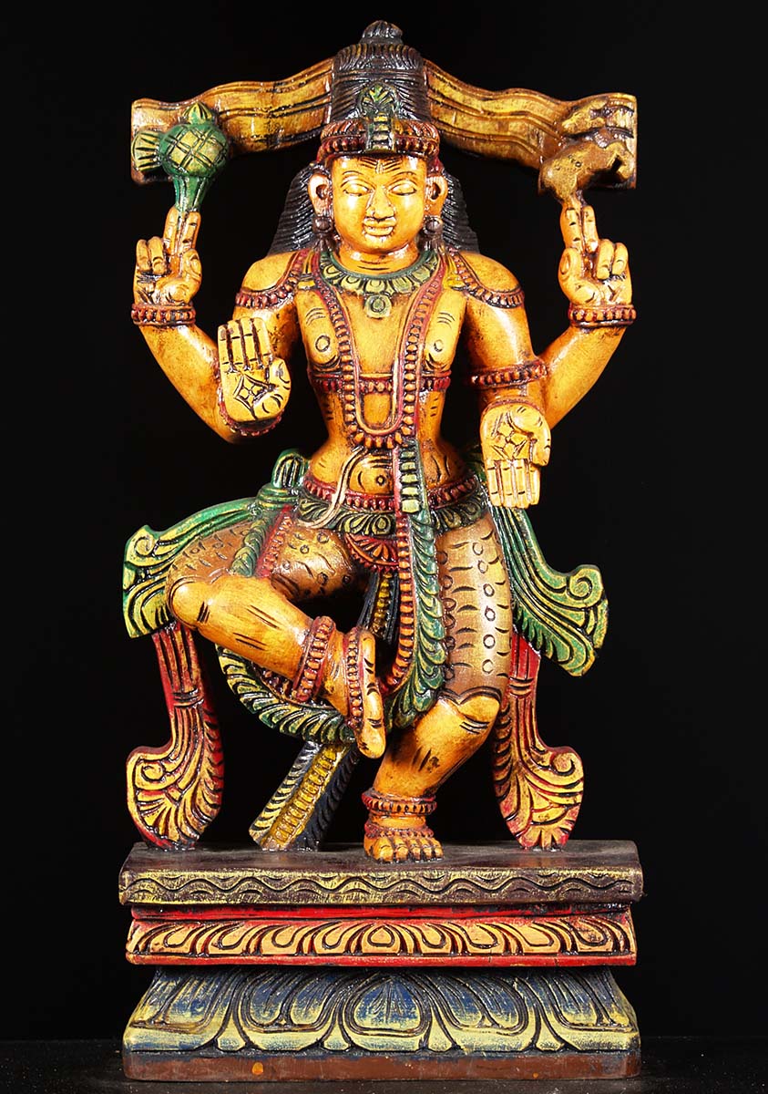 Wooden Painted Dancing Shiva Statue 24"