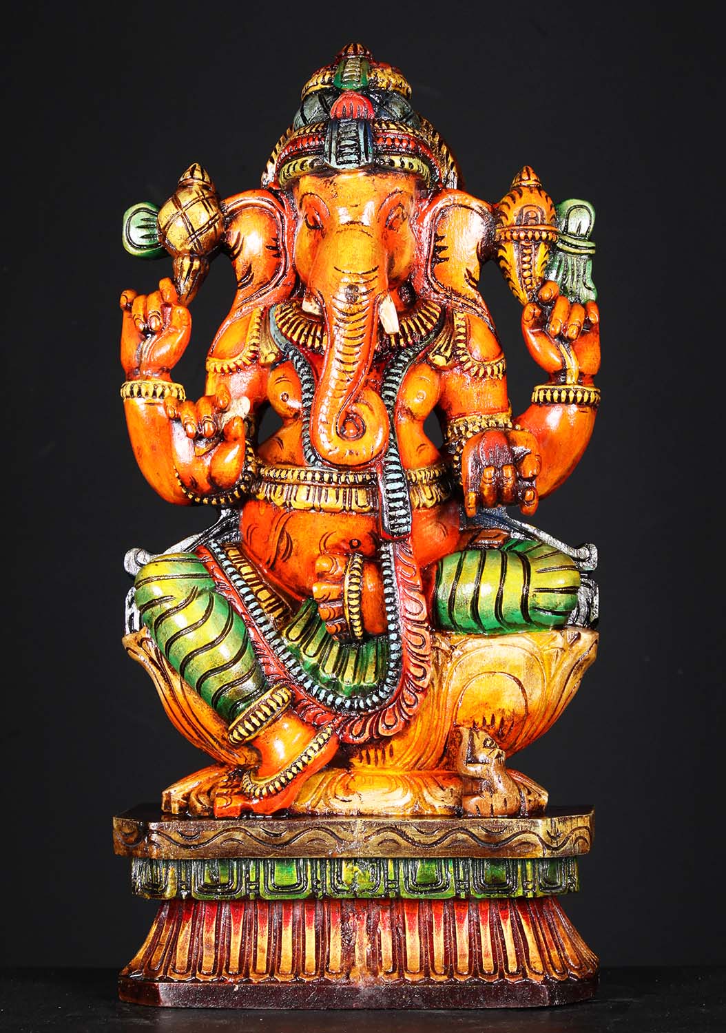 Wooden Ganesha with Mooshika the Rat 24"