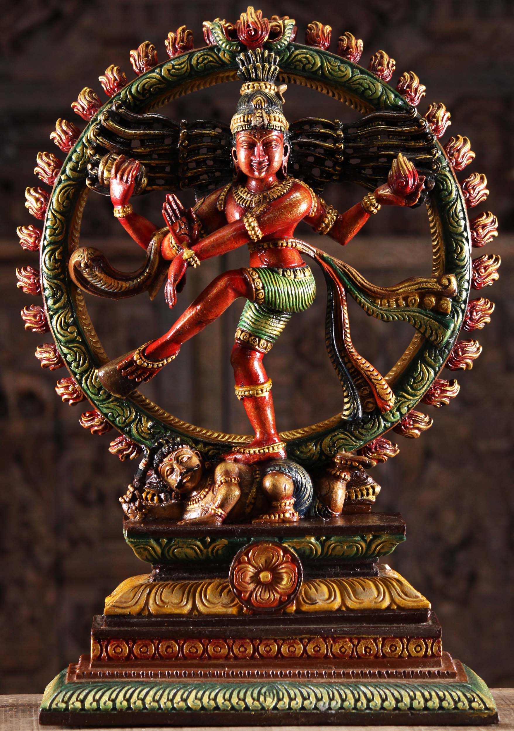 Wood Painted Lord Shiva as Nataraja Statue 20"