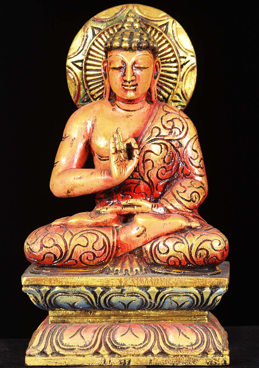 SOLD Wooden Painted Buddha  Statue 12 76w6ag Hindu  