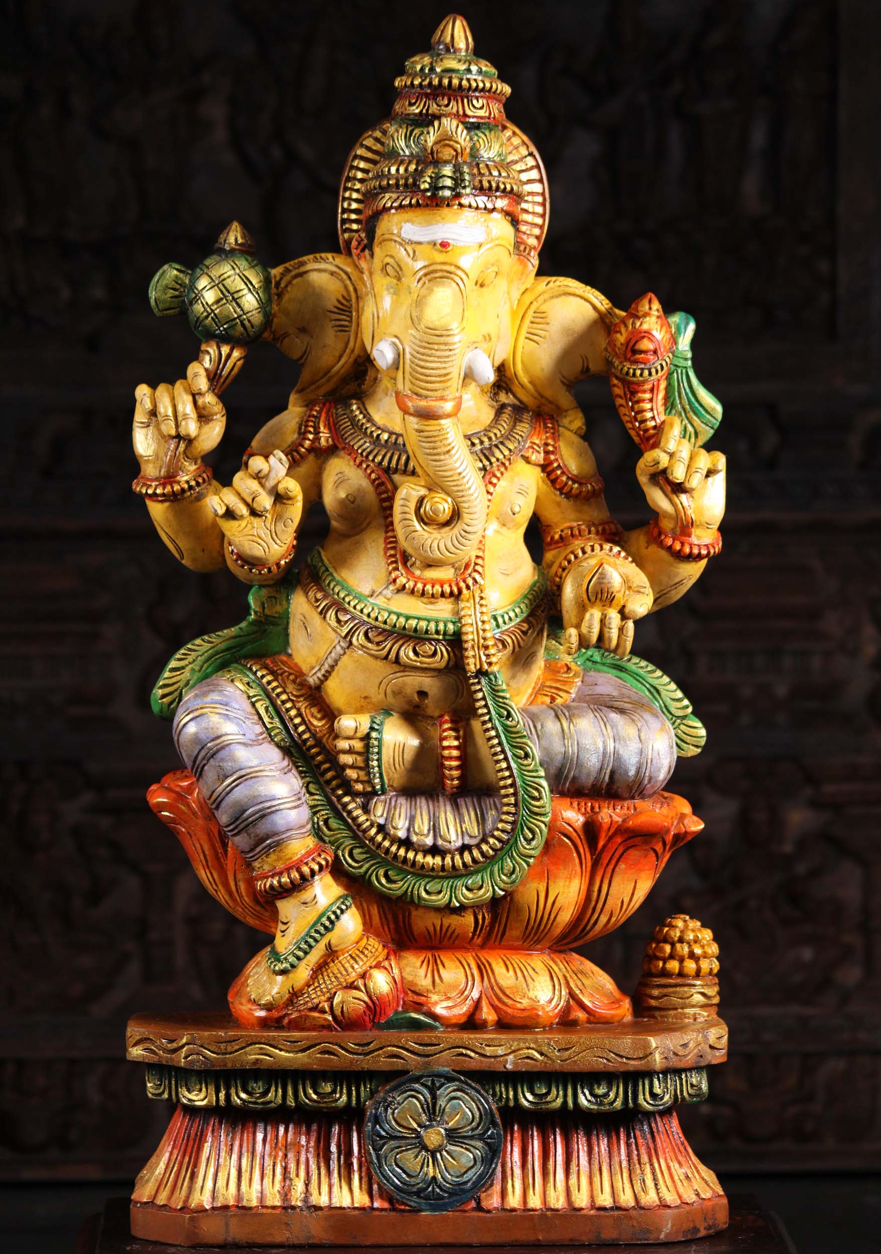 Wooden Yellow Ganesha Statue 36"